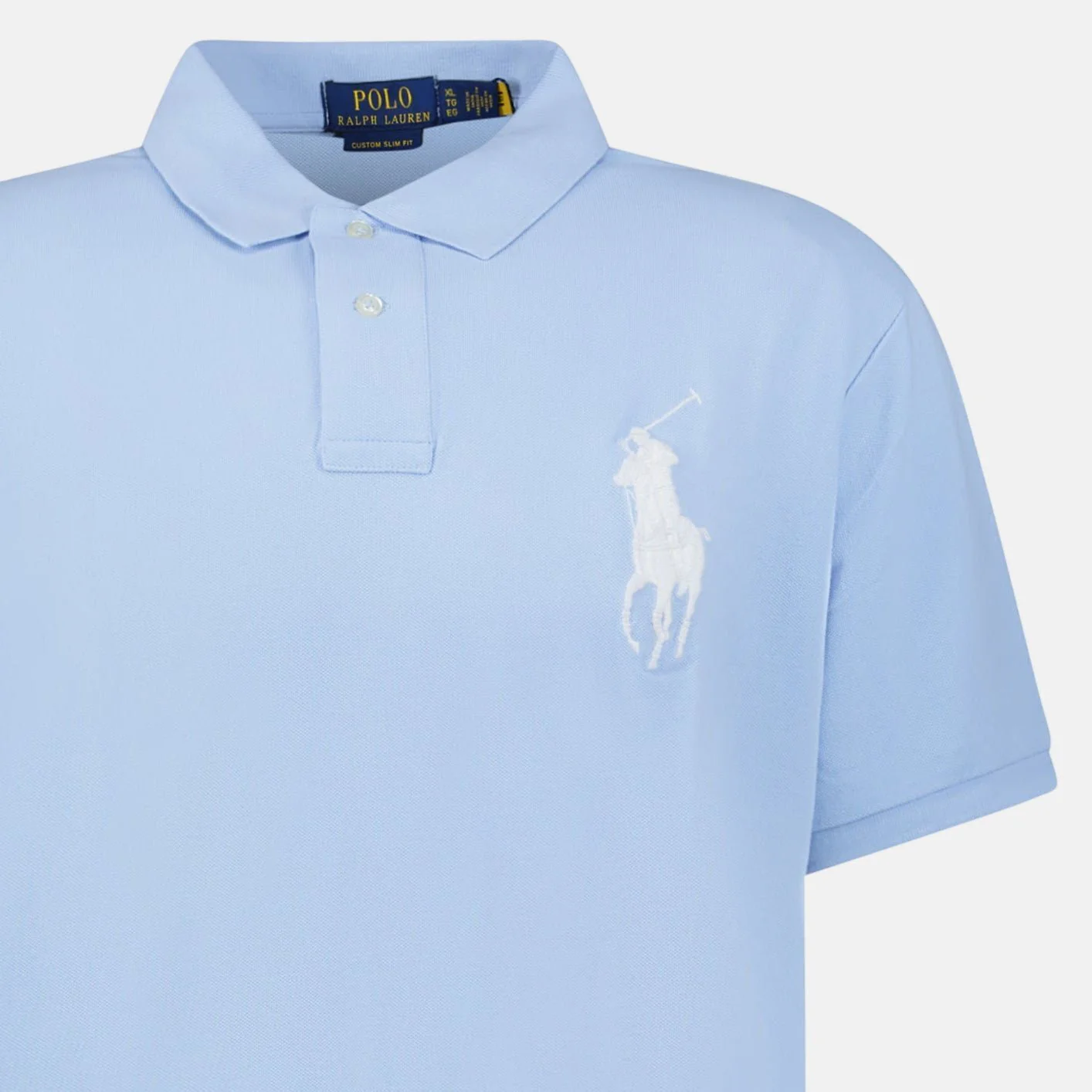 Ralph Lauren Big Pony Mesh Custom Slim Fit Polo Shirt Light Blue - Image 3
