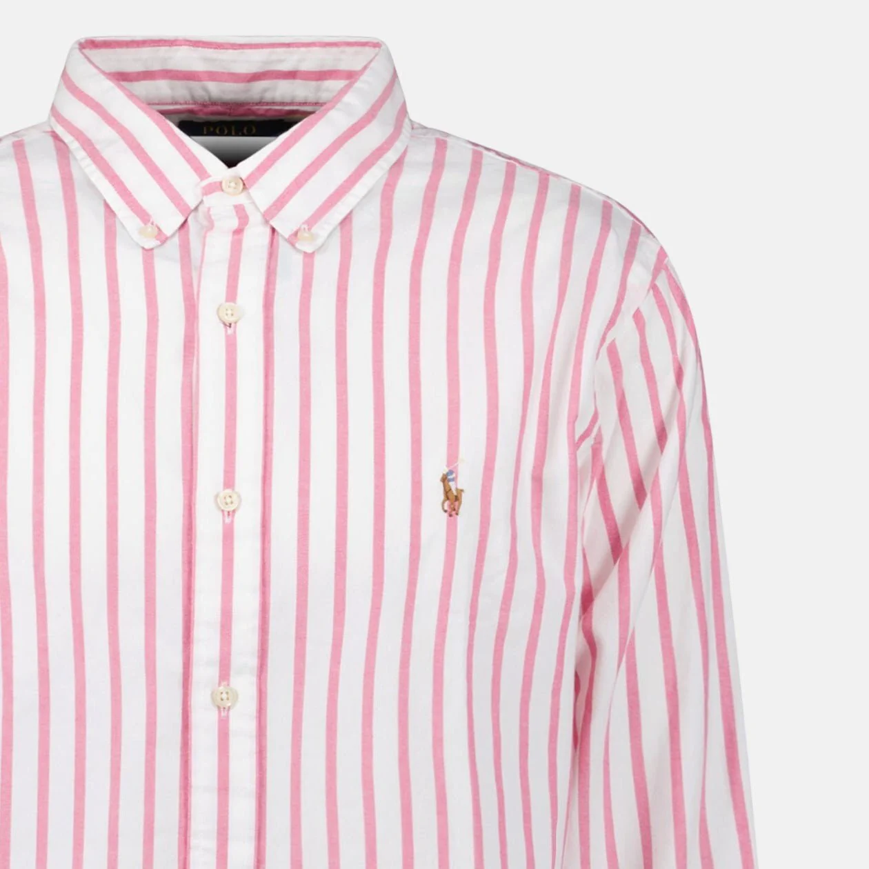 Ralph Lauren Custom Fit Stripe Oxford Shirt Pink White - Image 3