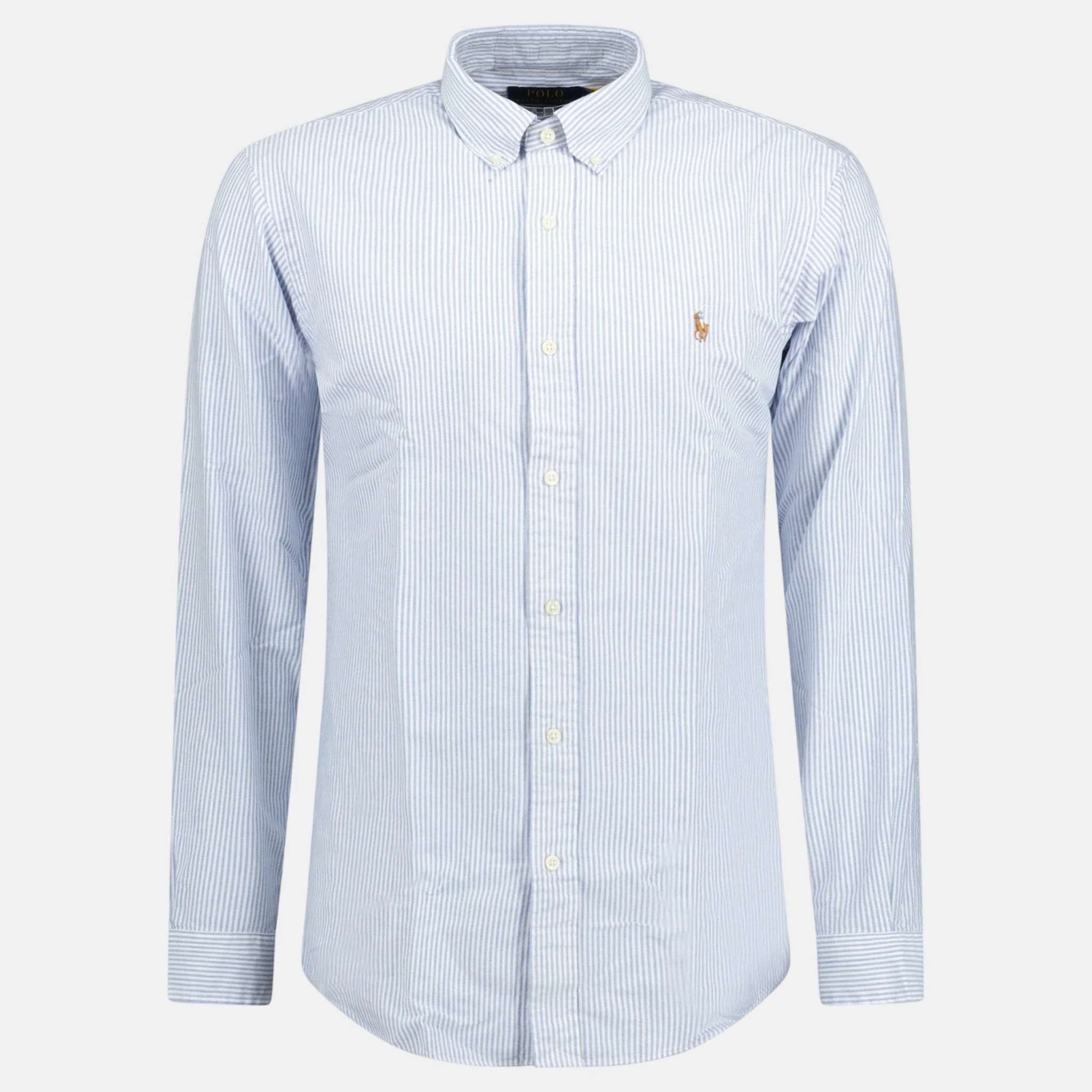 Ralph Lauren Custom Fit Striped Stretch Oxford Shirt Blue White