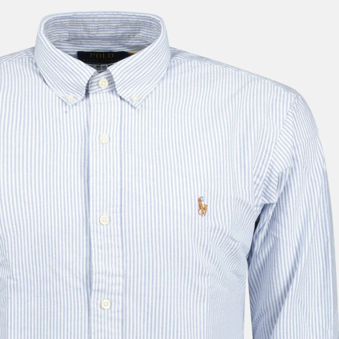 Ralph Lauren Custom Fit Striped Stretch Oxford Shirt Blue White - Image 2
