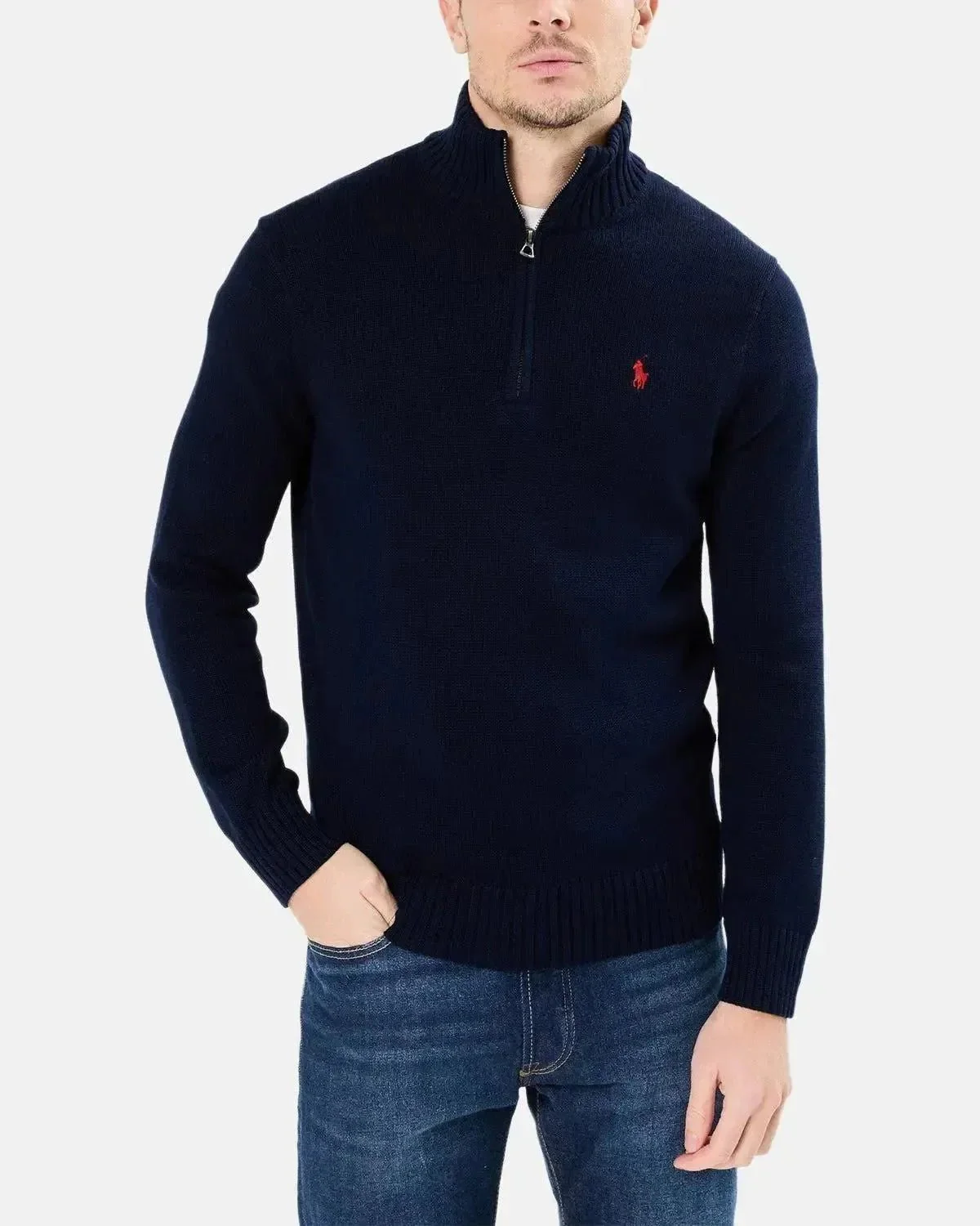 RALPH LAUREN COTTON 1/4 ZIP JUMPER HUNTER NAVY - Image 2