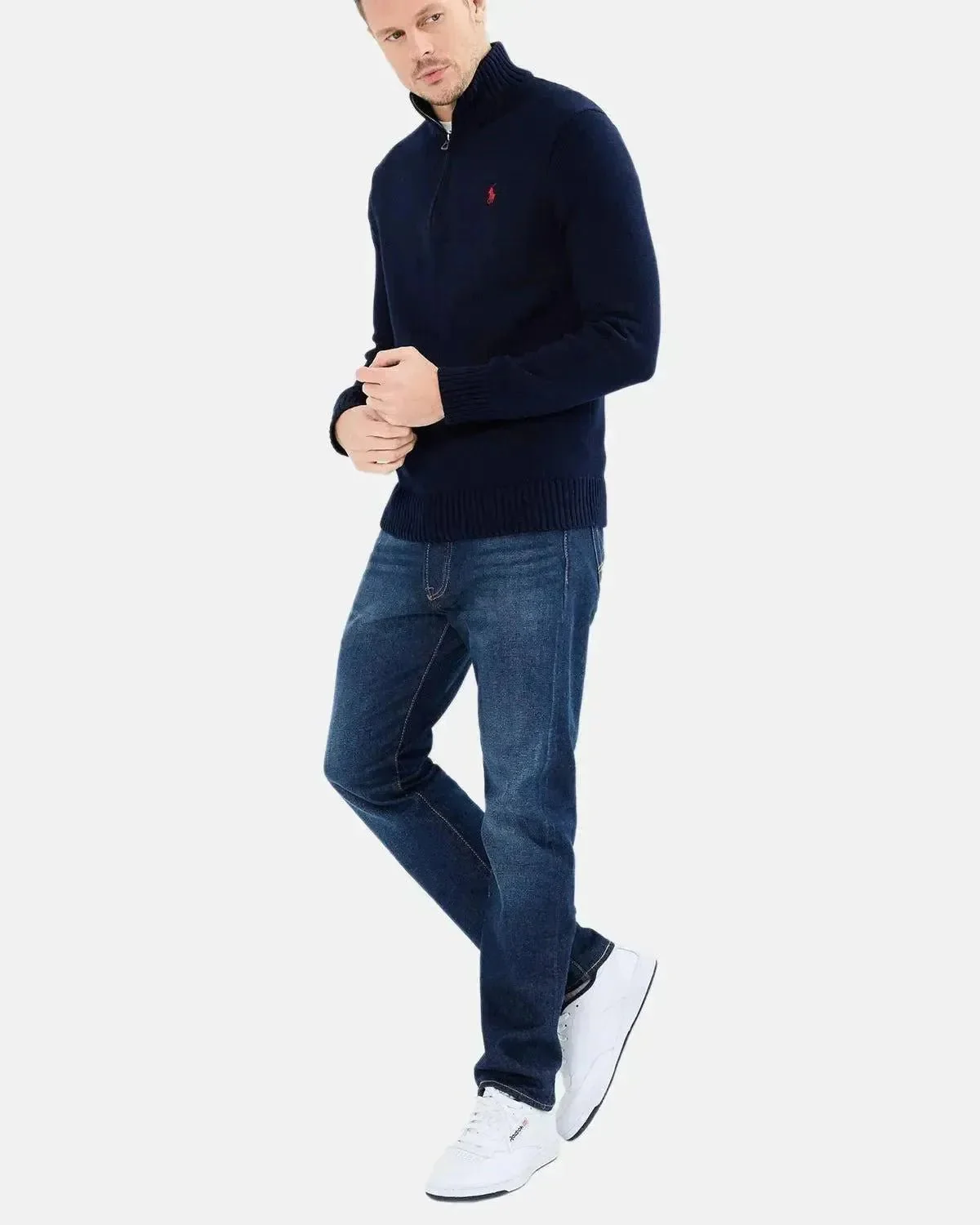 RALPH LAUREN COTTON 1/4 ZIP JUMPER HUNTER NAVY - Image 4