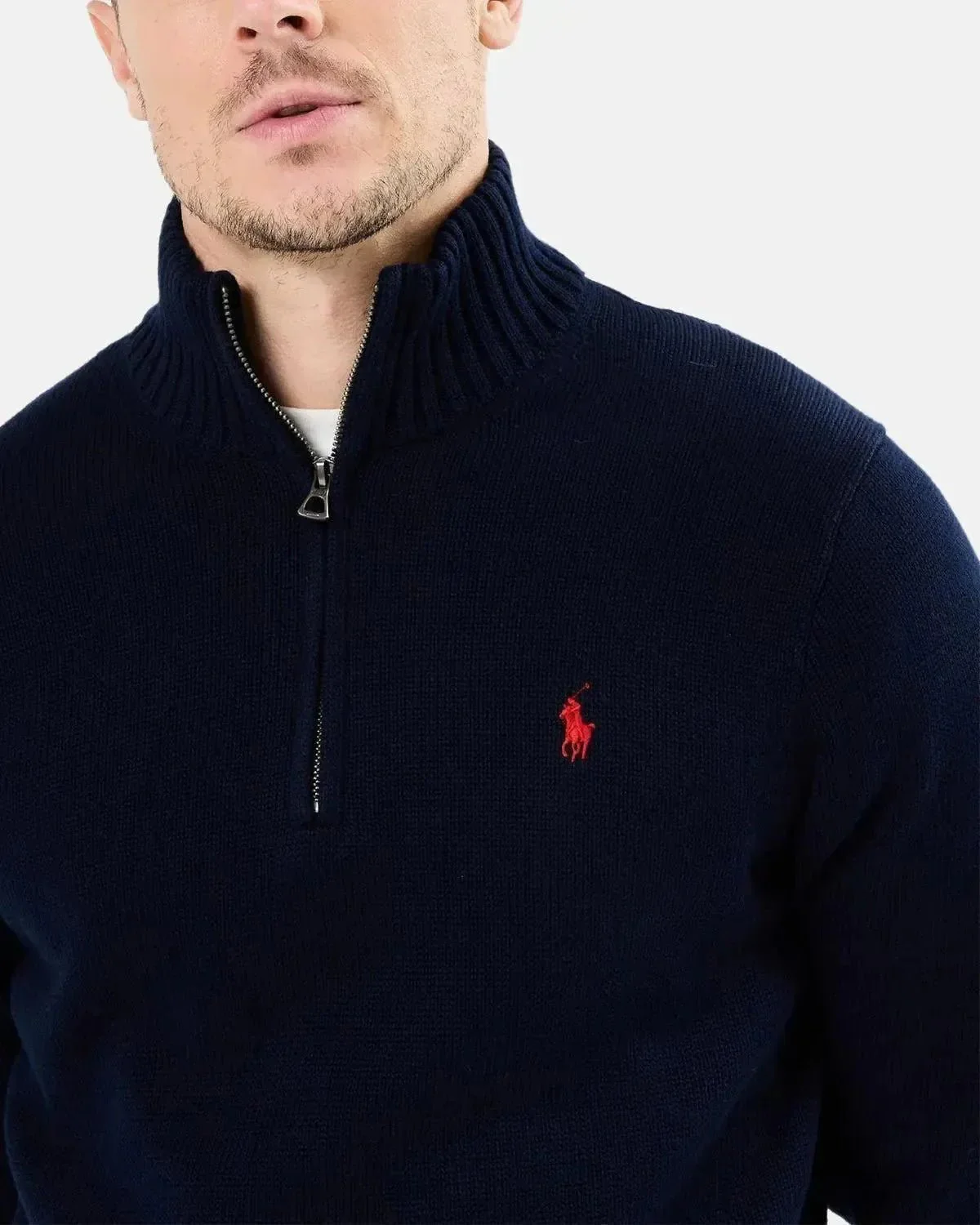 RALPH LAUREN COTTON 1/4 ZIP JUMPER HUNTER NAVY - Image 5
