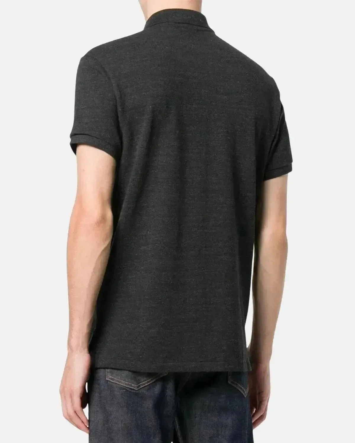 RALPH LAUREN MENS CUSTOM SLIM FIT MESH POLO SHIRT BLACK MARL HEATHER - Image 3