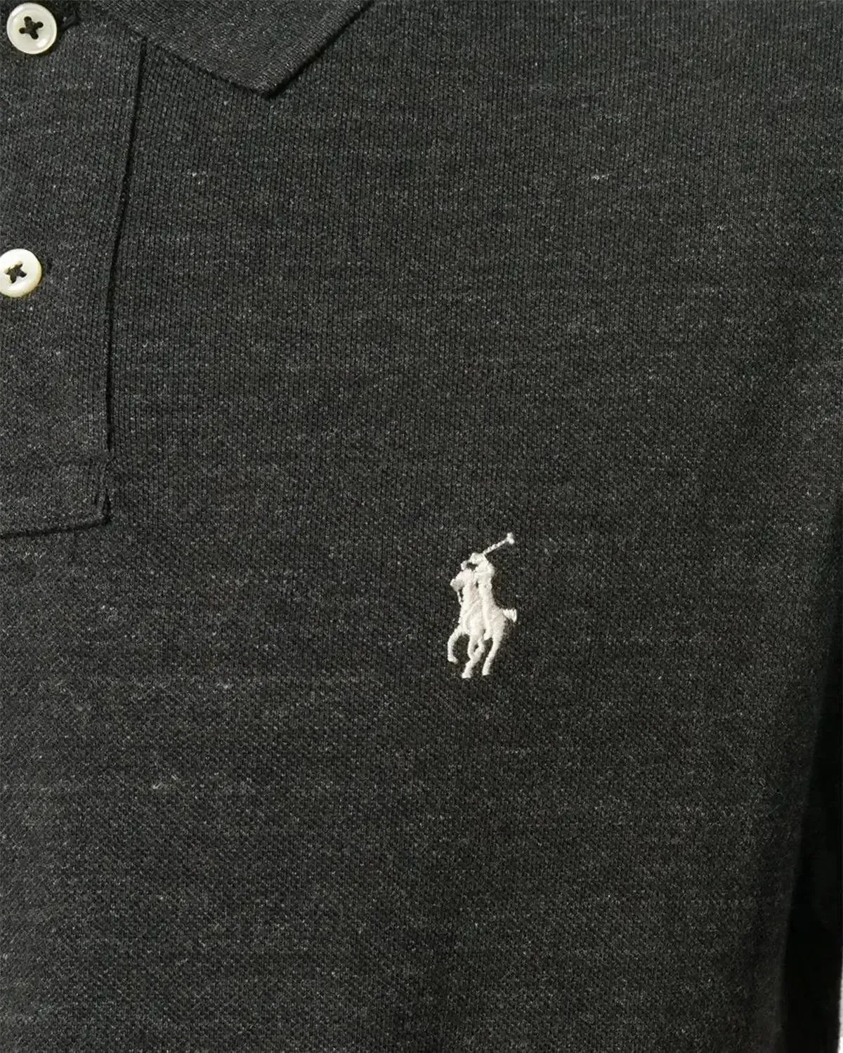 RALPH LAUREN MENS CUSTOM SLIM FIT MESH POLO SHIRT BLACK MARL HEATHER - Image 4