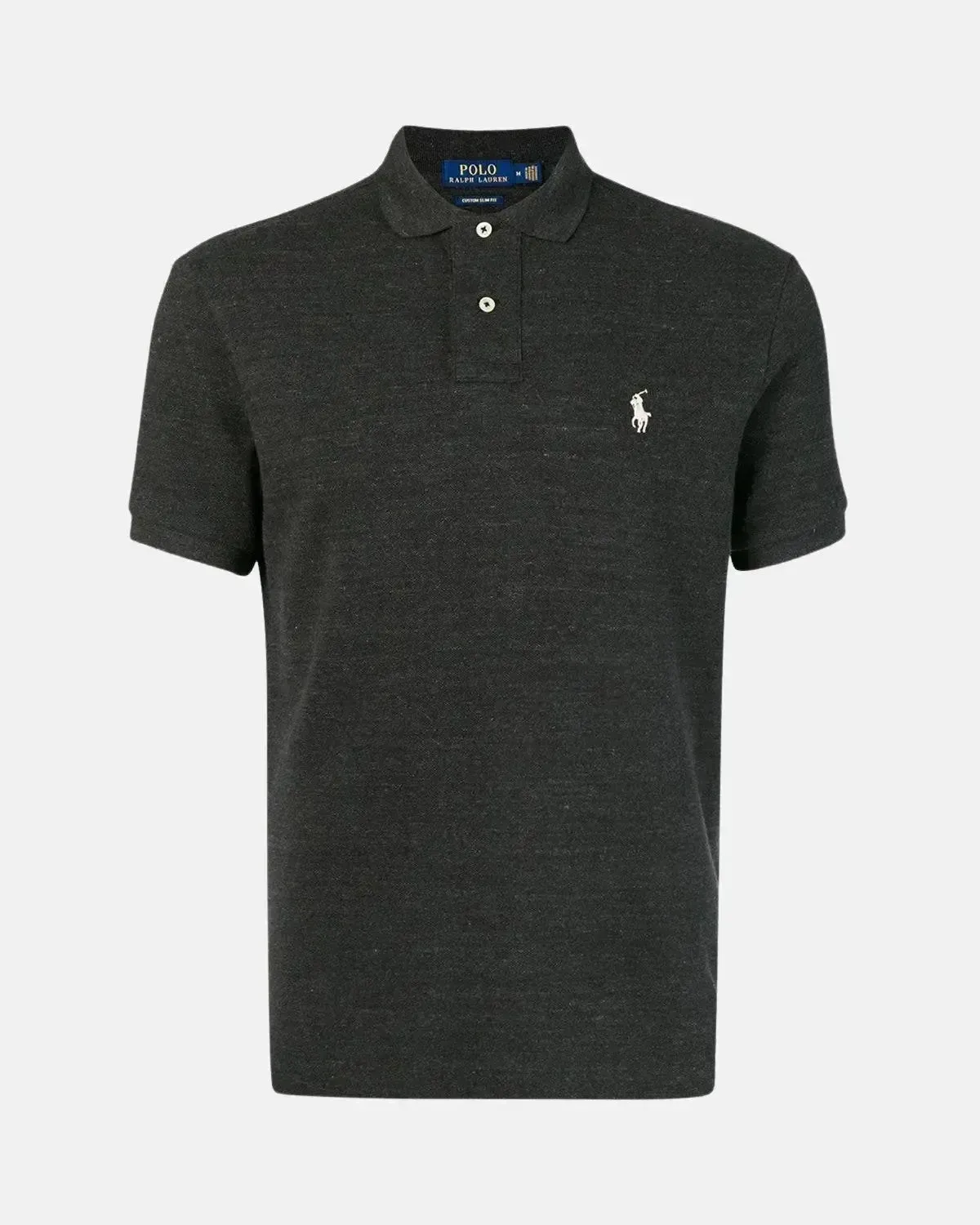 RALPH LAUREN MENS CUSTOM SLIM FIT MESH POLO SHIRT BLACK MARL HEATHER - Image 5