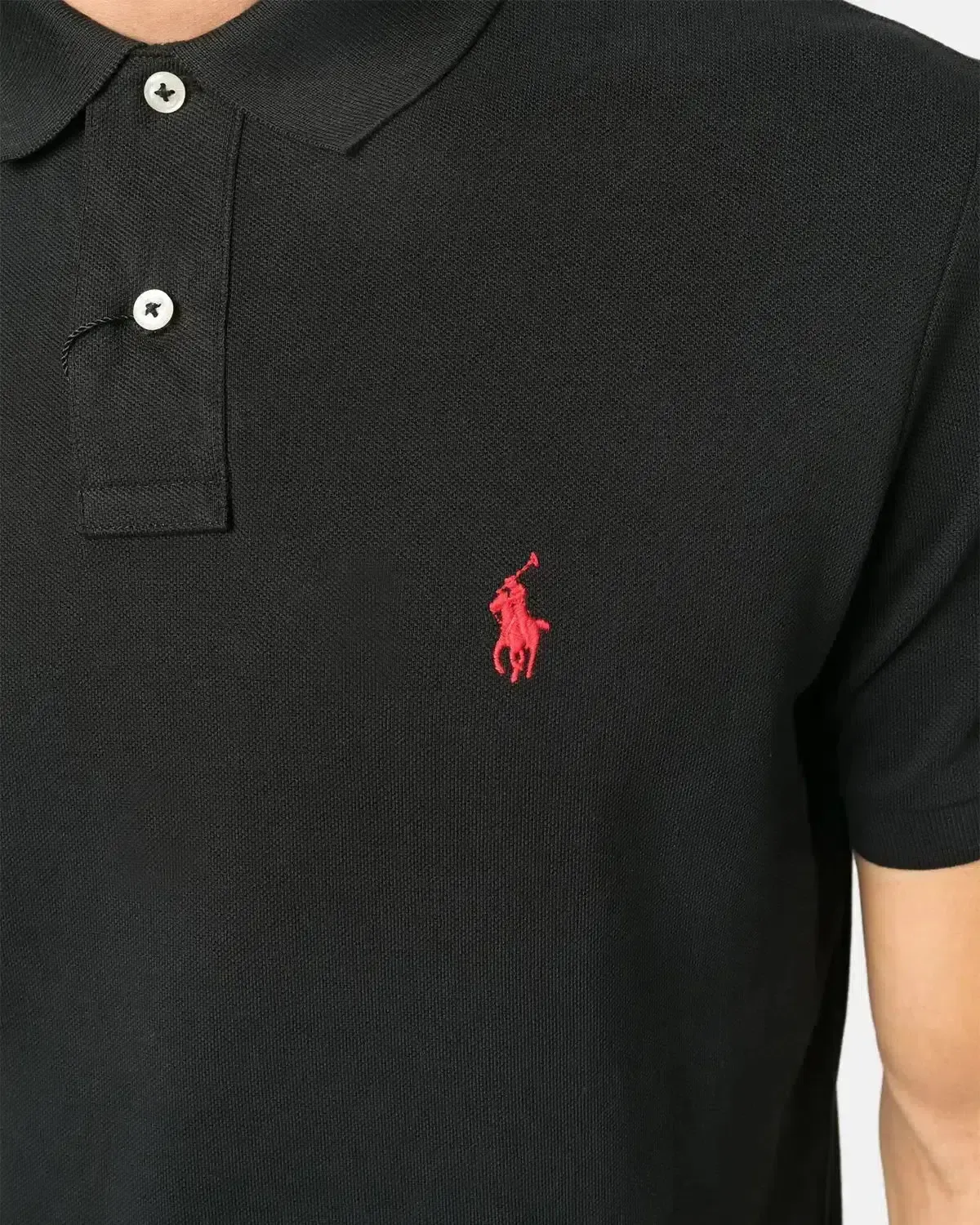 RALPH LAUREN MENS CUSTOM SLIM FIT MESH POLO SHIRT BLACK RED - Image 5
