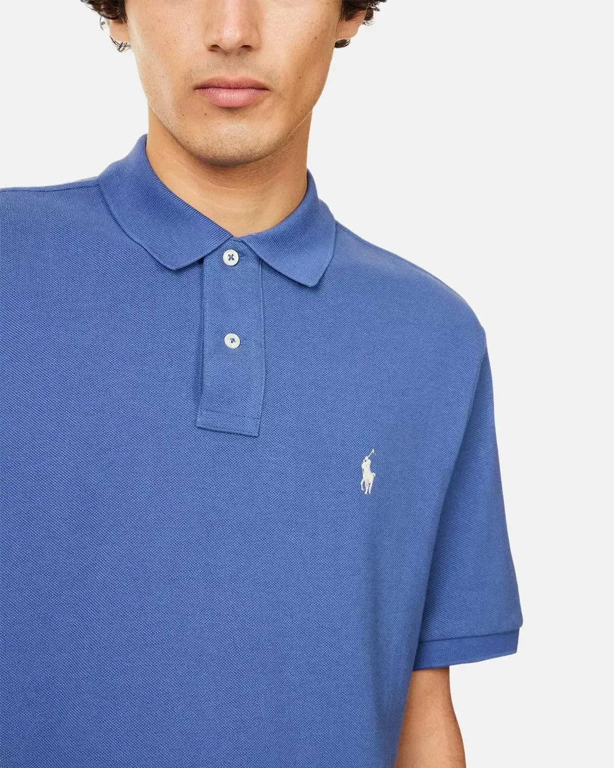 RALPH LAUREN MENS CUSTOM SLIM FIT MESH POLO SHIRT EARTH BLUE - Image 5