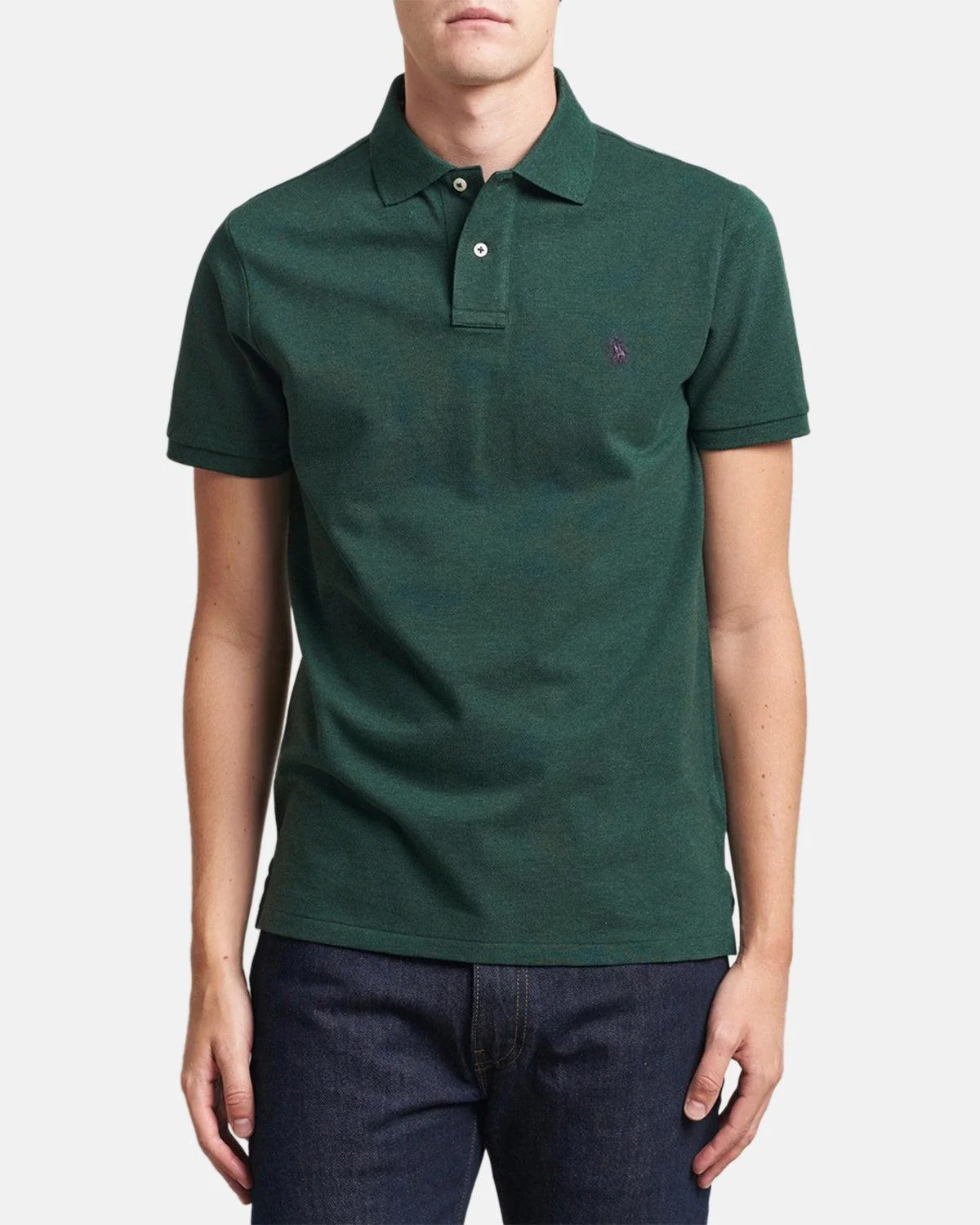RALPH LAUREN CUSTOM SLIM FIT MESH POLO SHIRT SCOTCH PINE HEATHER - Image 2