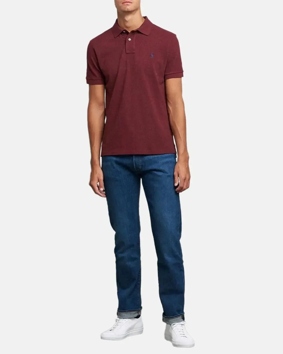 RALPH LAUREN MENS CUSTOM SLIM FIT MESH POLO SHIRT SPRING WINE HEATHER - Image 4
