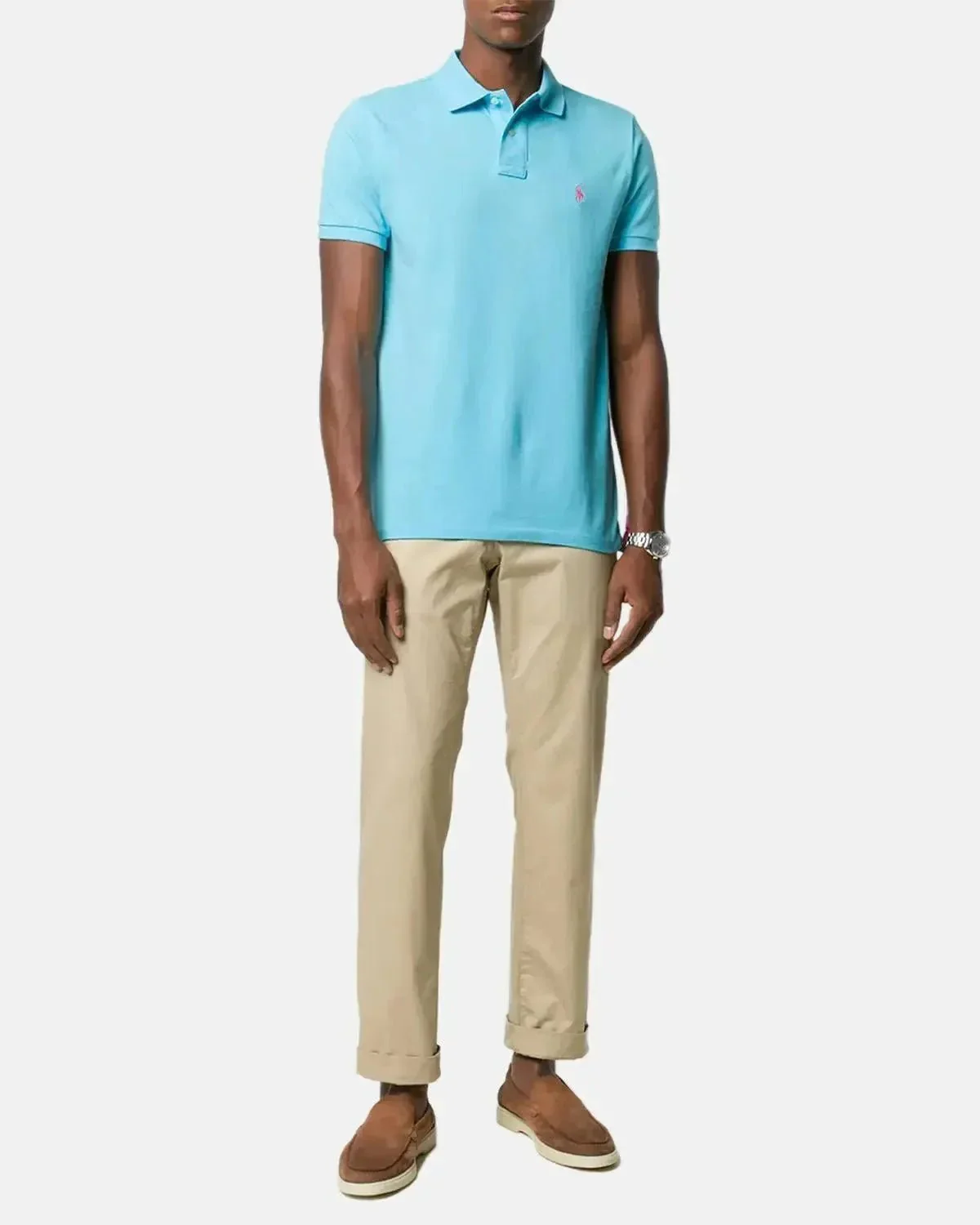 RALPH LAUREN CUSTOM SLIM FIT MESH POLO SHIRT TURQUOISE NOVA - Image 4