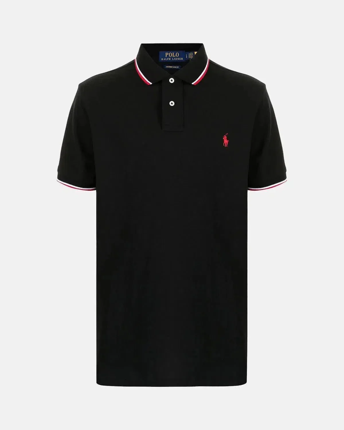RALPH LAUREN CUSTOM SLIM FIT MESH TIPPED POLO SHIRT BLACK