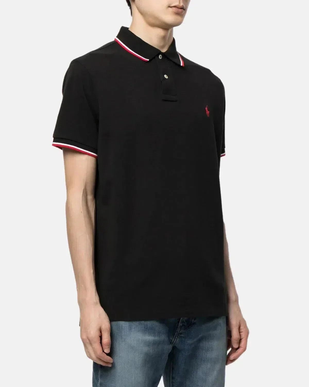 RALPH LAUREN CUSTOM SLIM FIT MESH TIPPED POLO SHIRT BLACK - Image 2