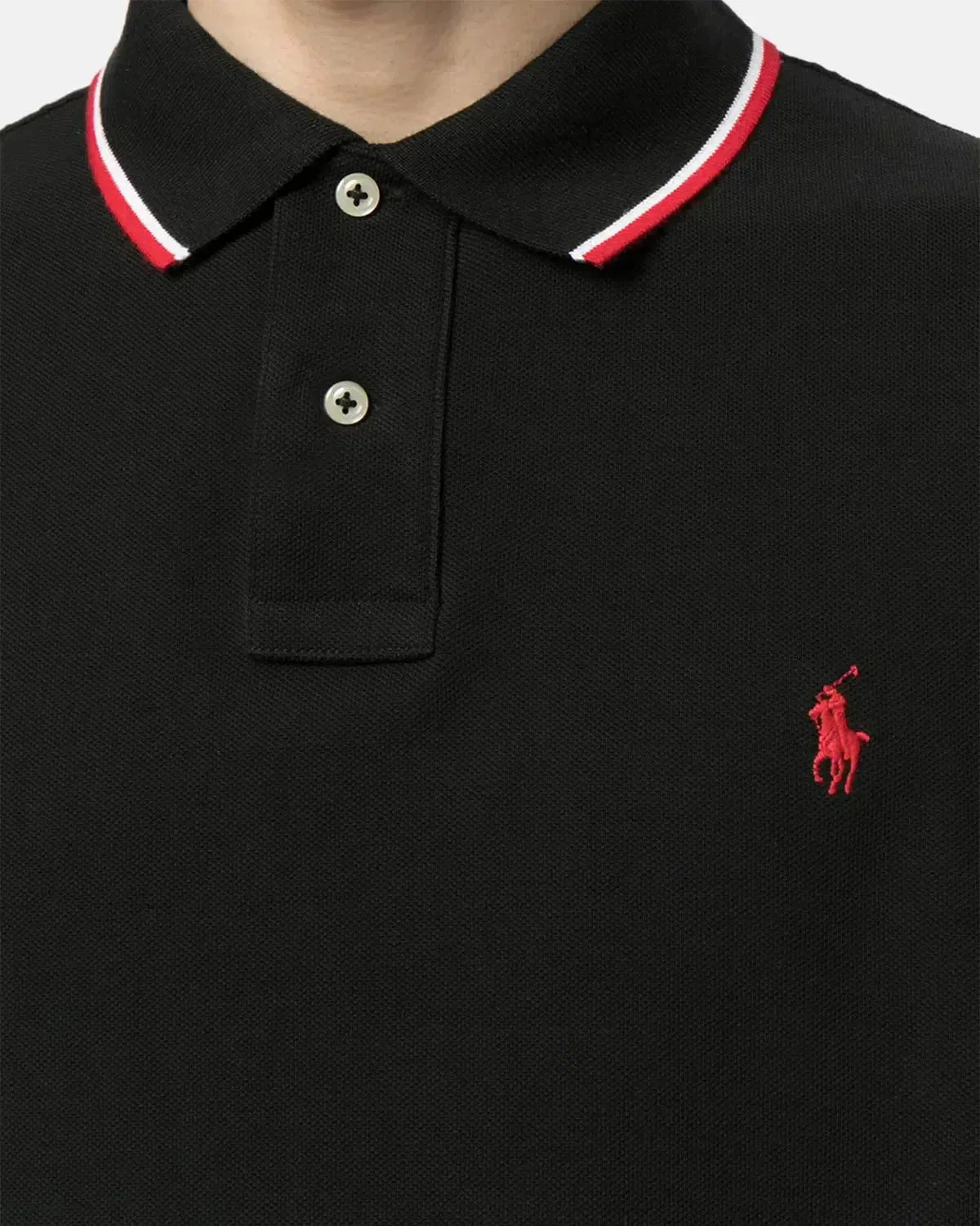 RALPH LAUREN CUSTOM SLIM FIT MESH TIPPED POLO SHIRT BLACK - Image 5