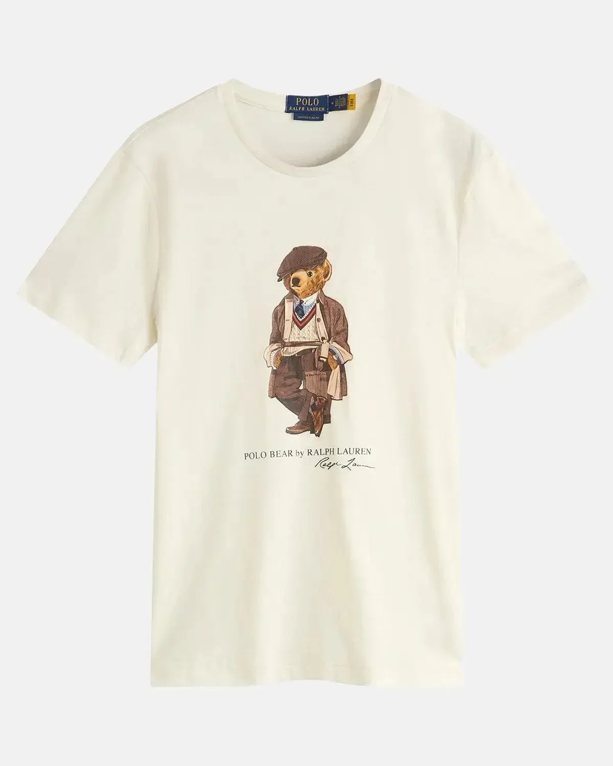 RALPH LAUREN MENS CUSTOM SLIM FIT POLO BEAR T-SHIRT DECKWASH WHITE HRTG