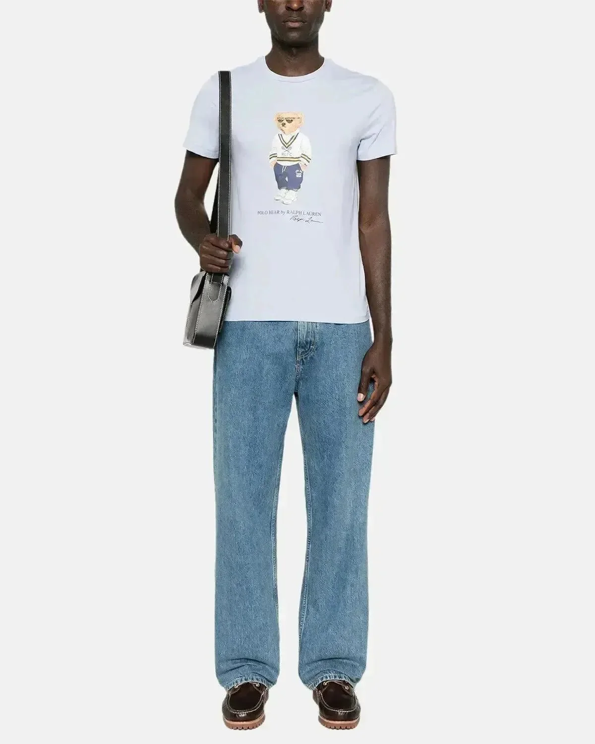 RALPH LAUREN MENS CUSTOM SLIM FIT TENNIS POLO BEAR T-SHIRT CORNFLOWER BLUE - Image 2