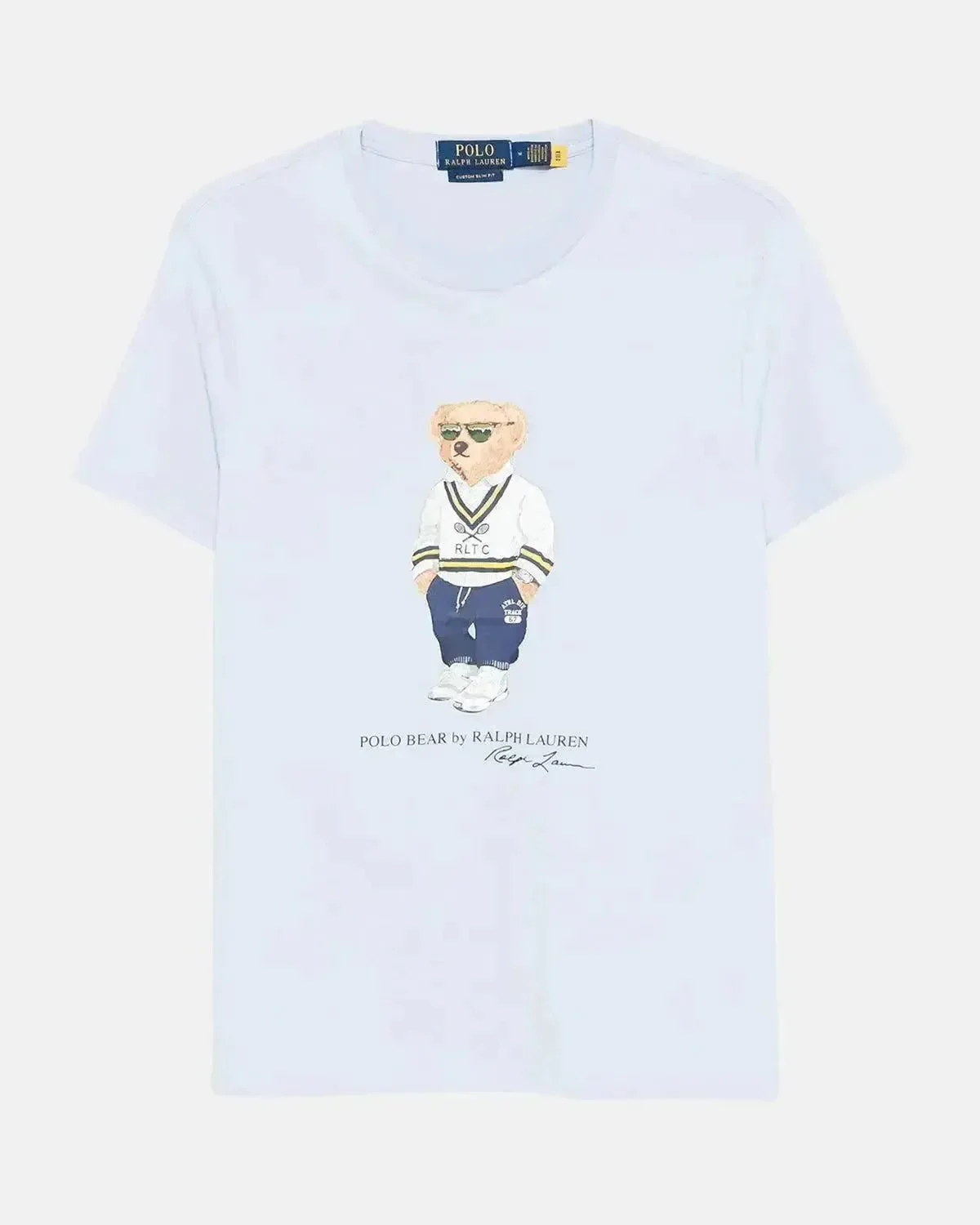 RALPH LAUREN MENS CUSTOM SLIM FIT TENNIS POLO BEAR T-SHIRT CORNFLOWER BLUE - Image 4