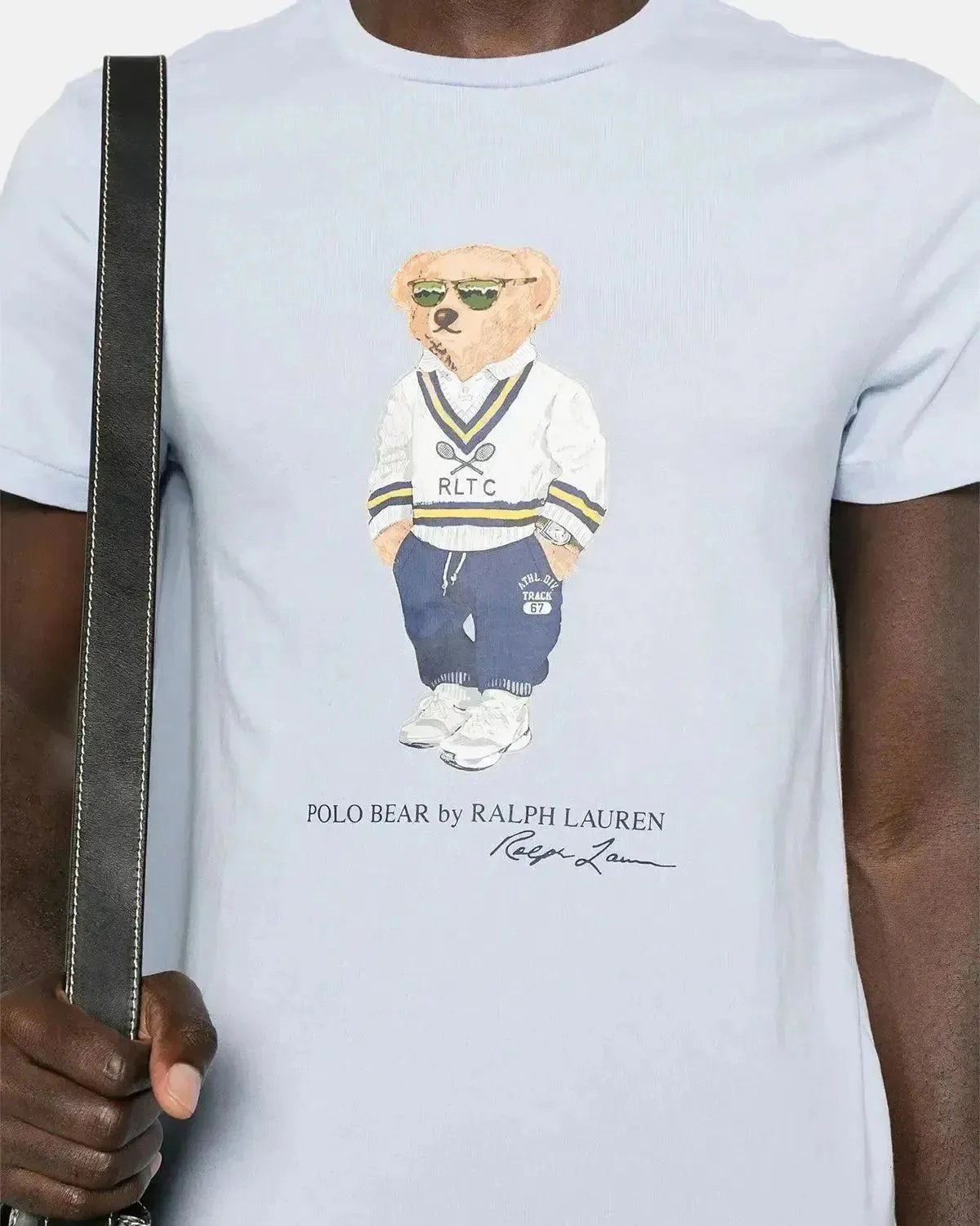 RALPH LAUREN MENS CUSTOM SLIM FIT TENNIS POLO BEAR T-SHIRT CORNFLOWER BLUE - Image 5