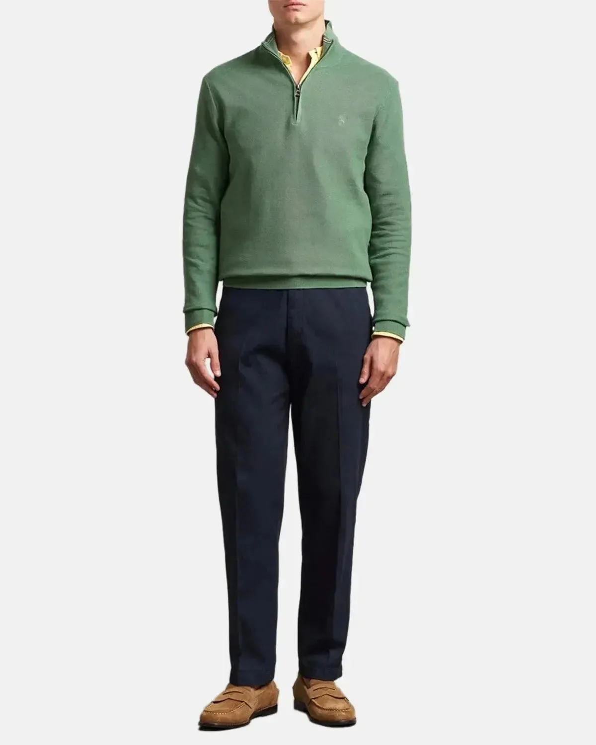 RALPH LAUREN MENS MESH KNIT COTTON 1/4 ZIP JUMPER FATIGUE - Image 4