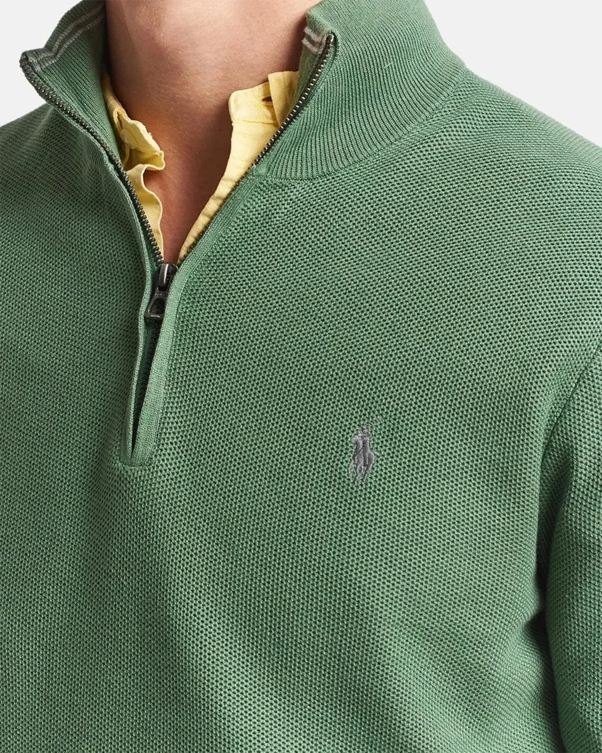 RALPH LAUREN MENS MESH KNIT COTTON 1/4 ZIP JUMPER FATIGUE - Image 5