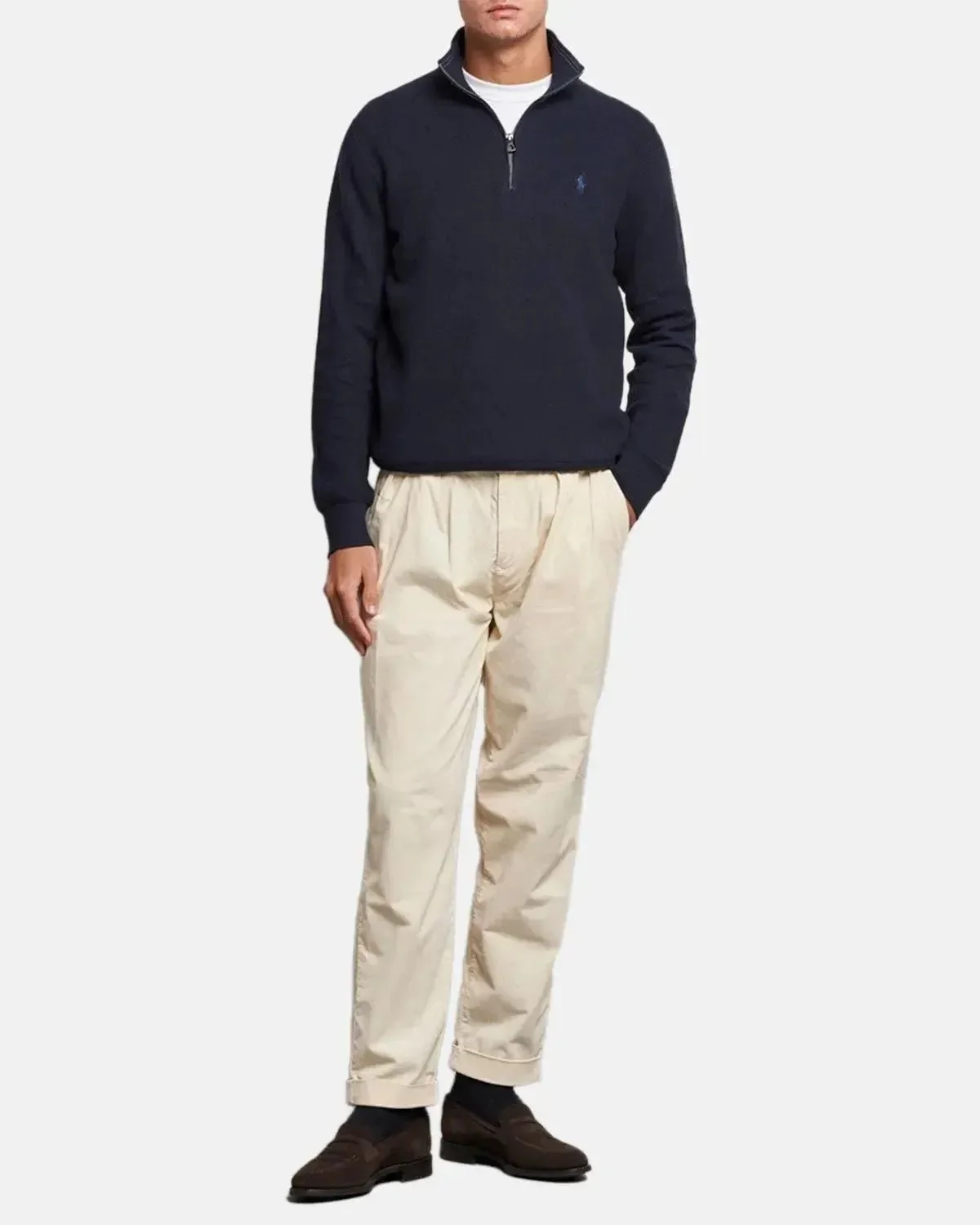 RALPH LAUREN MENS MESH KNIT COTTON 1/4 ZIP JUMPER HEATHER NAVY - Image 4