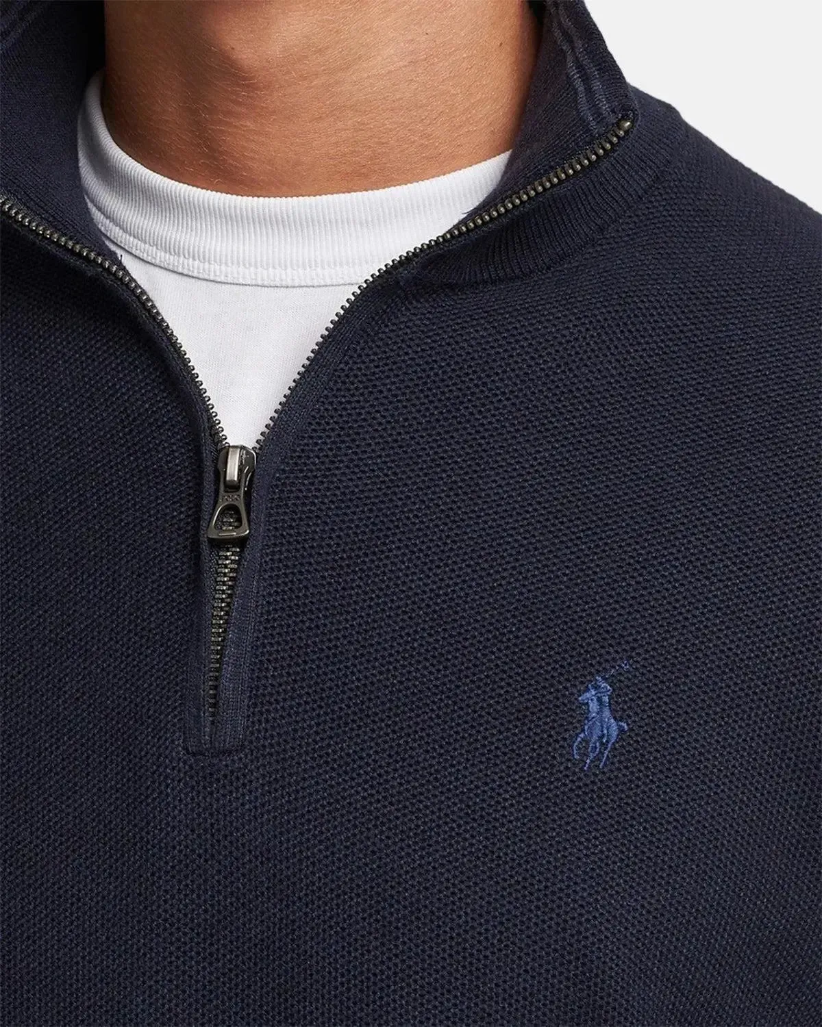 RALPH LAUREN MENS MESH KNIT COTTON 1/4 ZIP JUMPER HEATHER NAVY - Image 5
