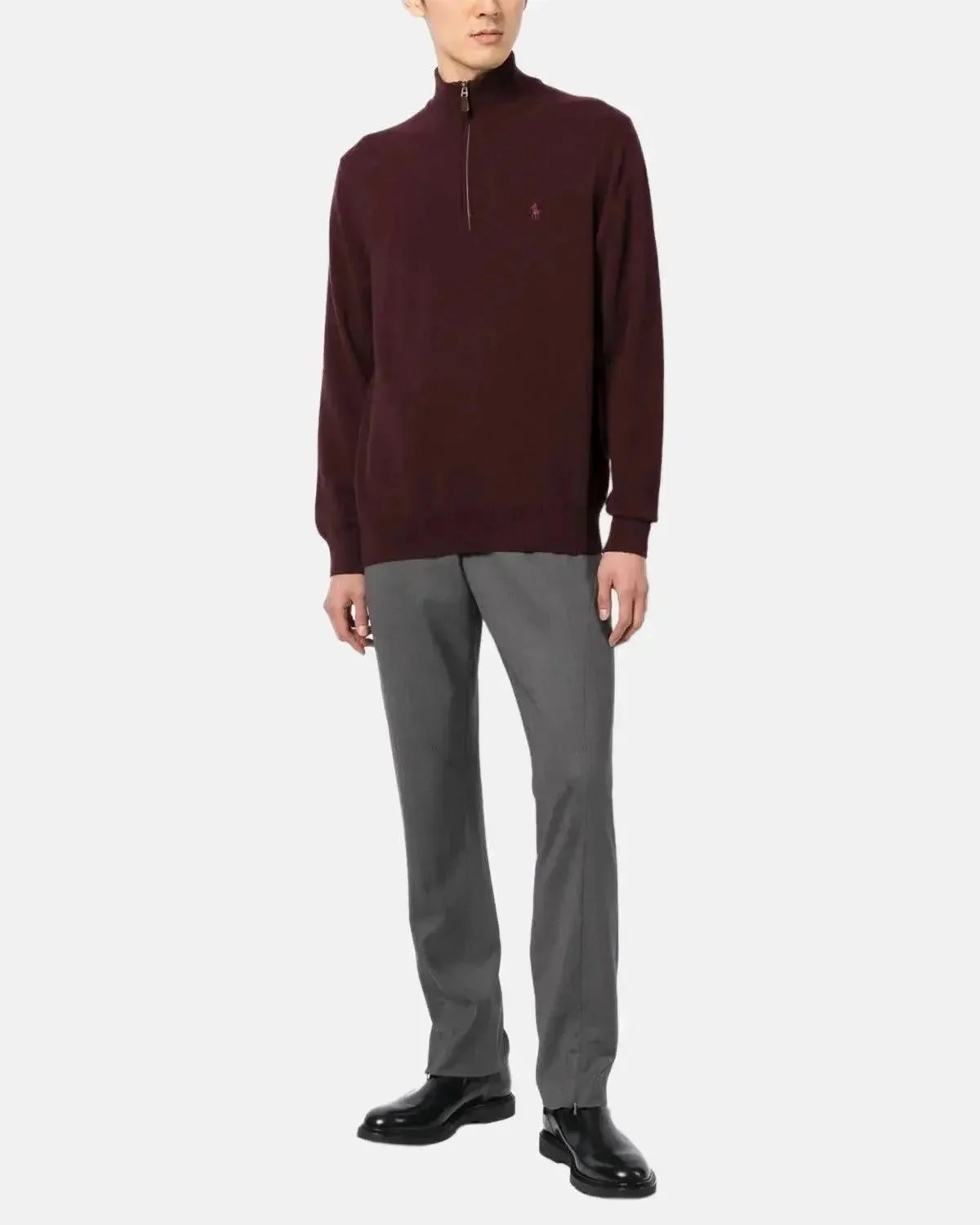 RALPH LAUREN MENS WOOL 1/4 ZIP JUMPER AGED WINE HEATHER - Image 4