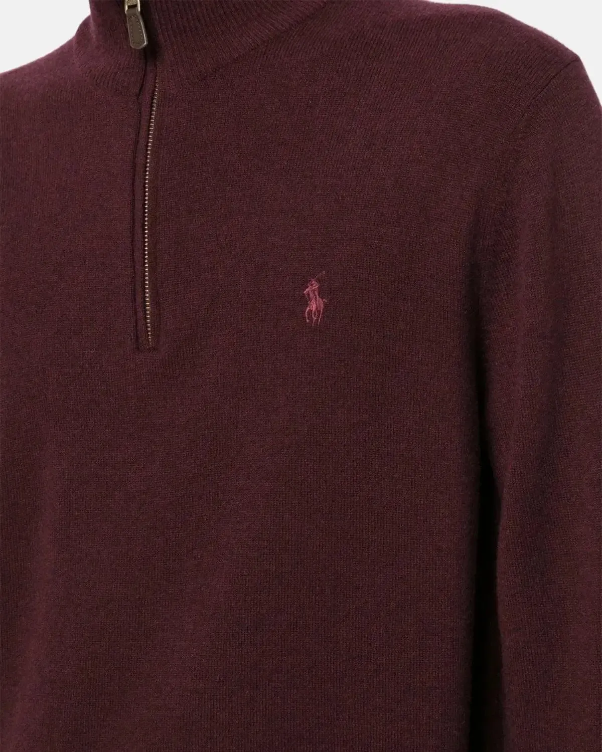 RALPH LAUREN MENS WOOL 1/4 ZIP JUMPER AGED WINE HEATHER - Image 5