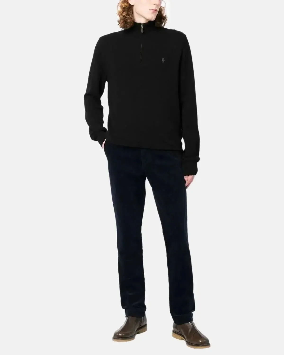 RALPH LAUREN MENS WOOL 1/4 ZIP JUMPER BLACK - Image 4