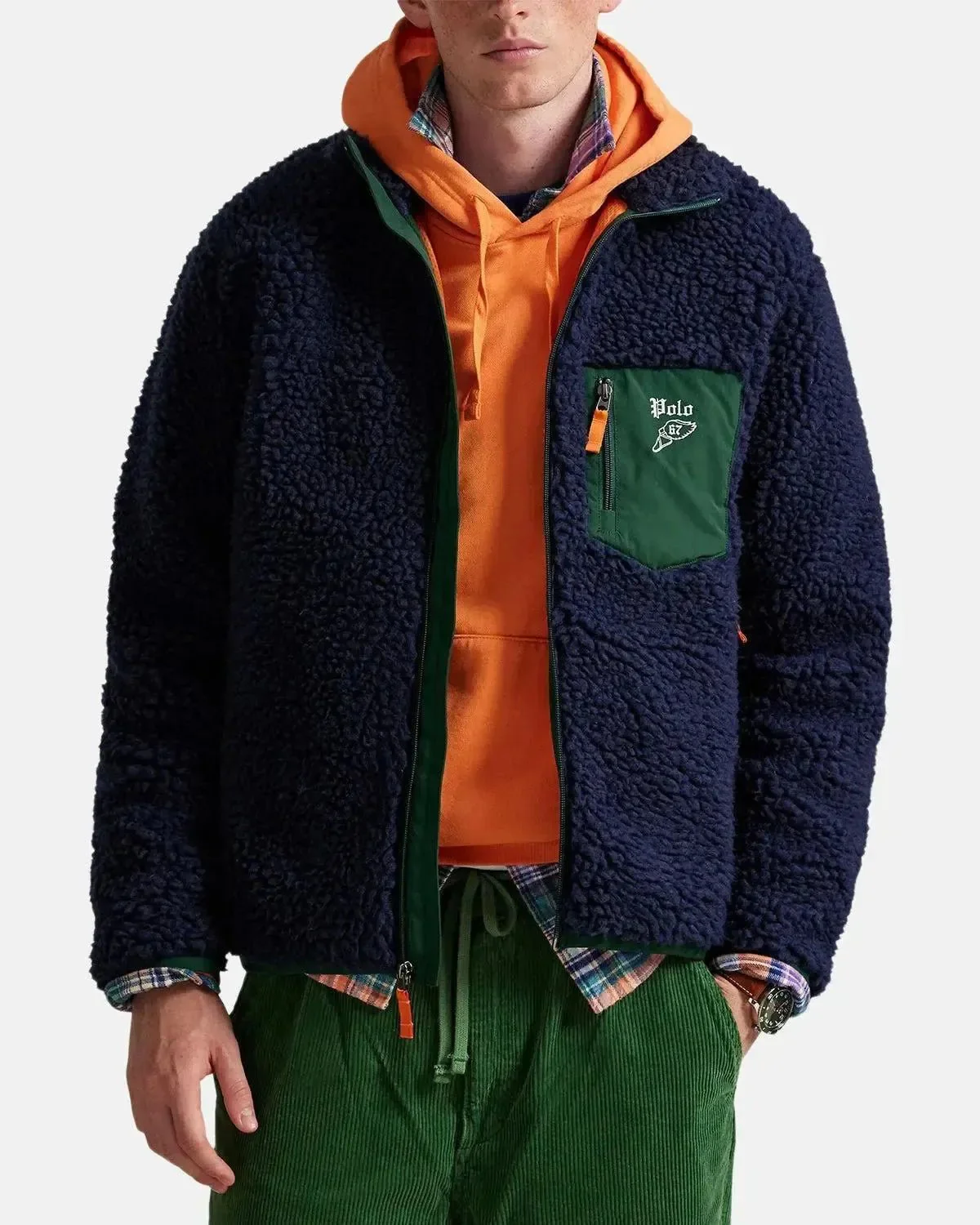 RALPH LAUREN MENS WOOL BORG LOGO SHERPA ZIP THROUGH FLEECE CRUISE NAVY - Image 2