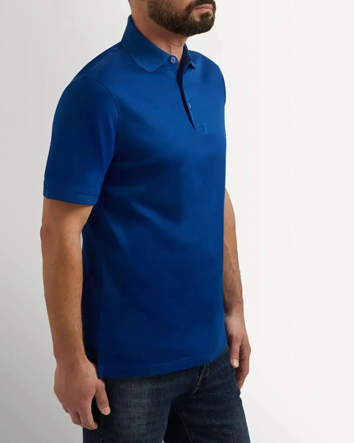 Richard James Mercerised Cotton Polo Shirt Air Force Blue - Image 3