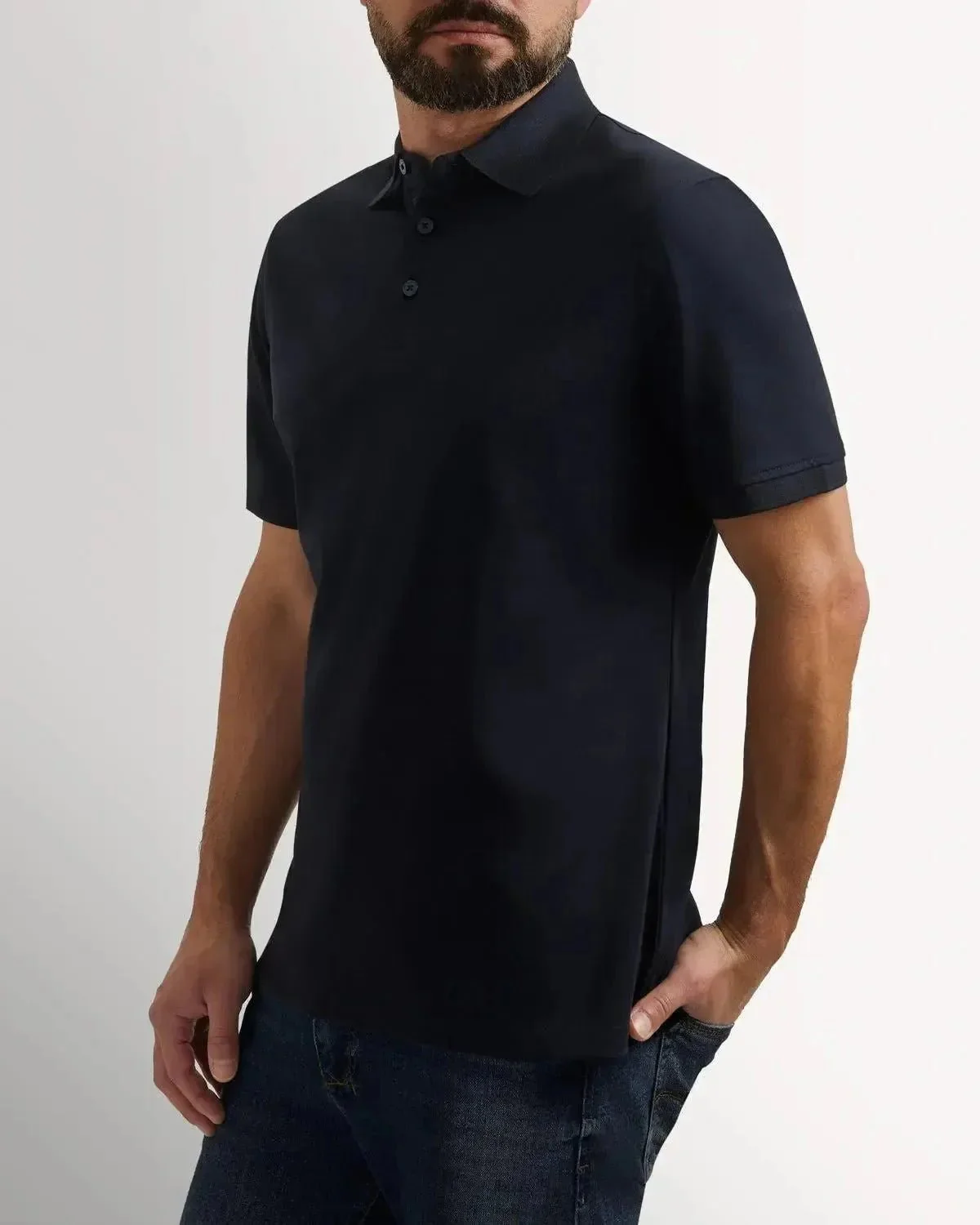 Richard James Mercerised Cotton Polo Shirt Navy - Image 3