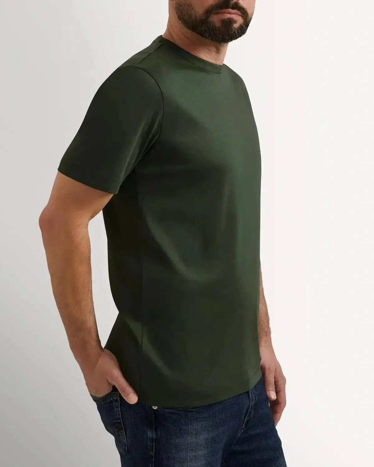 Richard James Mercerised Cotton T-Shirt Olive - Image 3