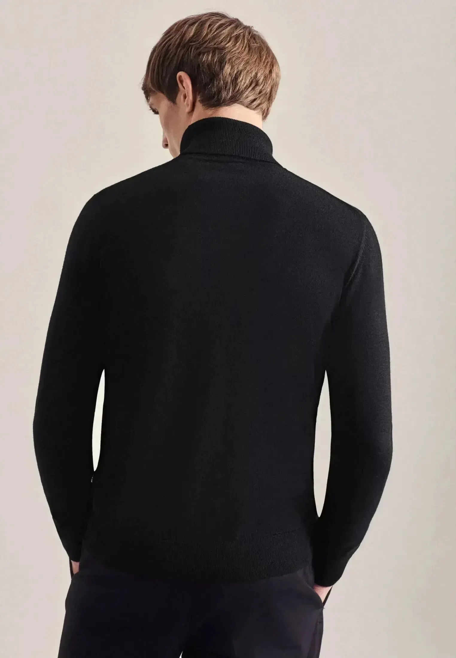 Seidensticker Mens Merino Wool Roll Neck Knit Black - Image 3