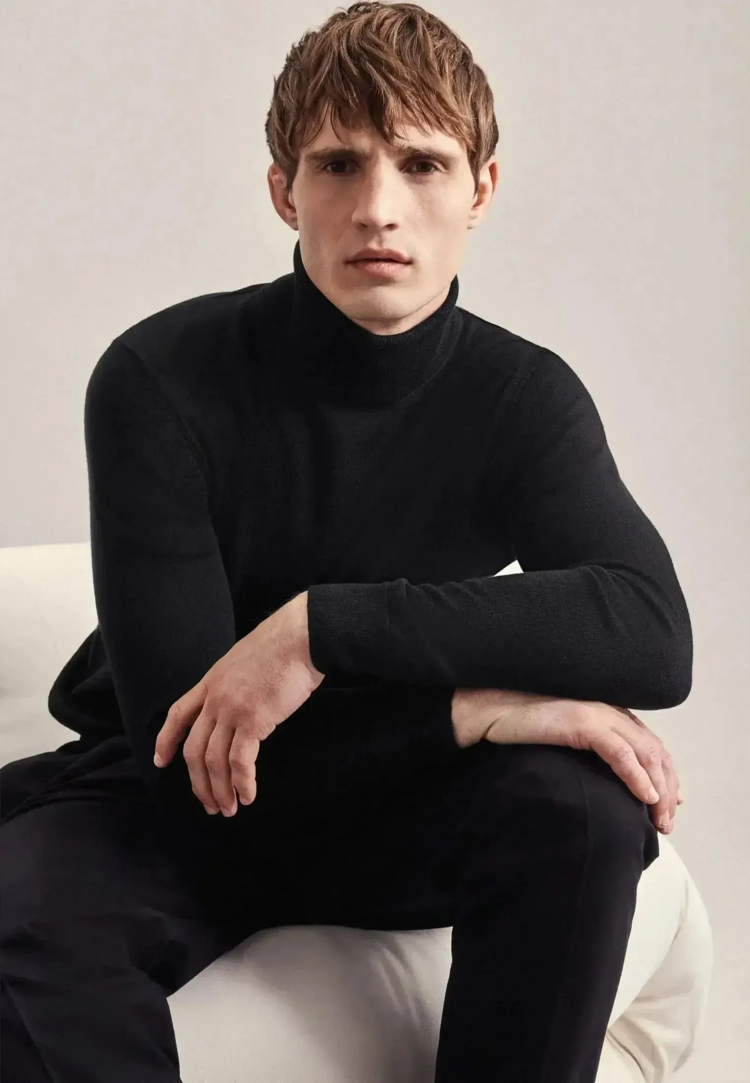 Seidensticker Mens Merino Wool Roll Neck Knit Black - Image 6