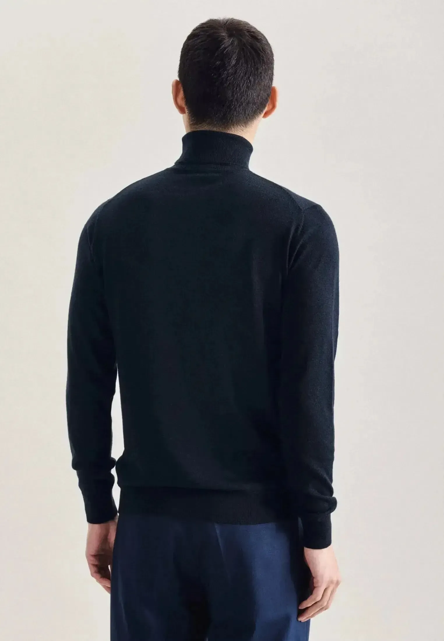 Seidensticker Mens Merino Wool Roll Neck Knit Dark Blue - Image 3