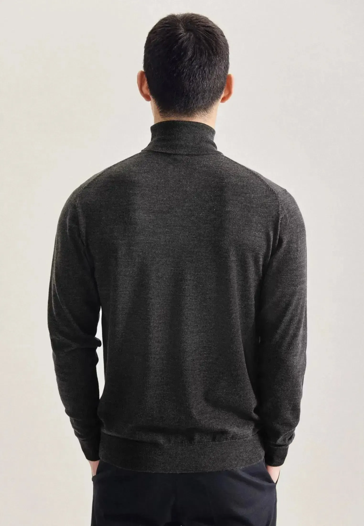 Seidensticker Mens Merino Wool Roll Neck Knit Grey - Image 3