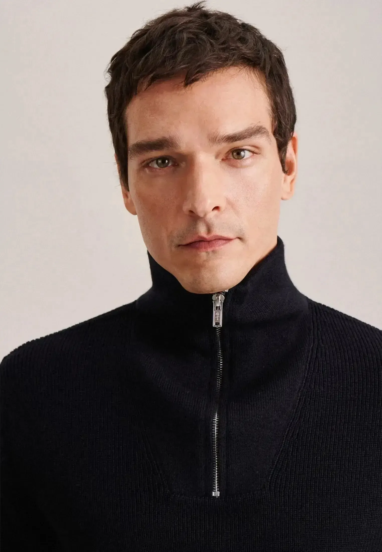 Seidensticker Mens Merino Wool Stand Collar 1/4 Zip Knit Dark Blue - Image 4