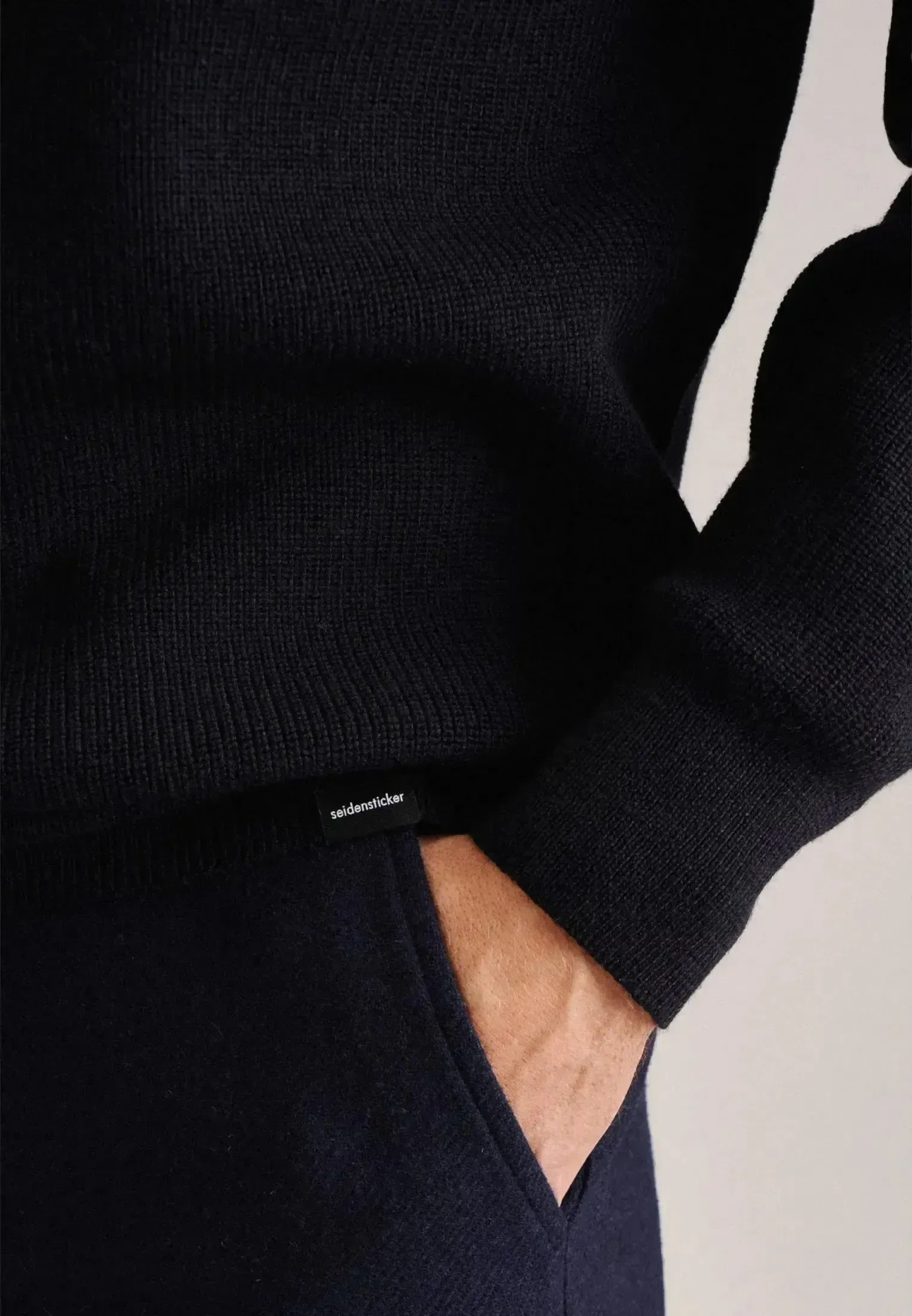 Seidensticker Mens Merino Wool Stand Collar 1/4 Zip Knit Dark Blue - Image 5