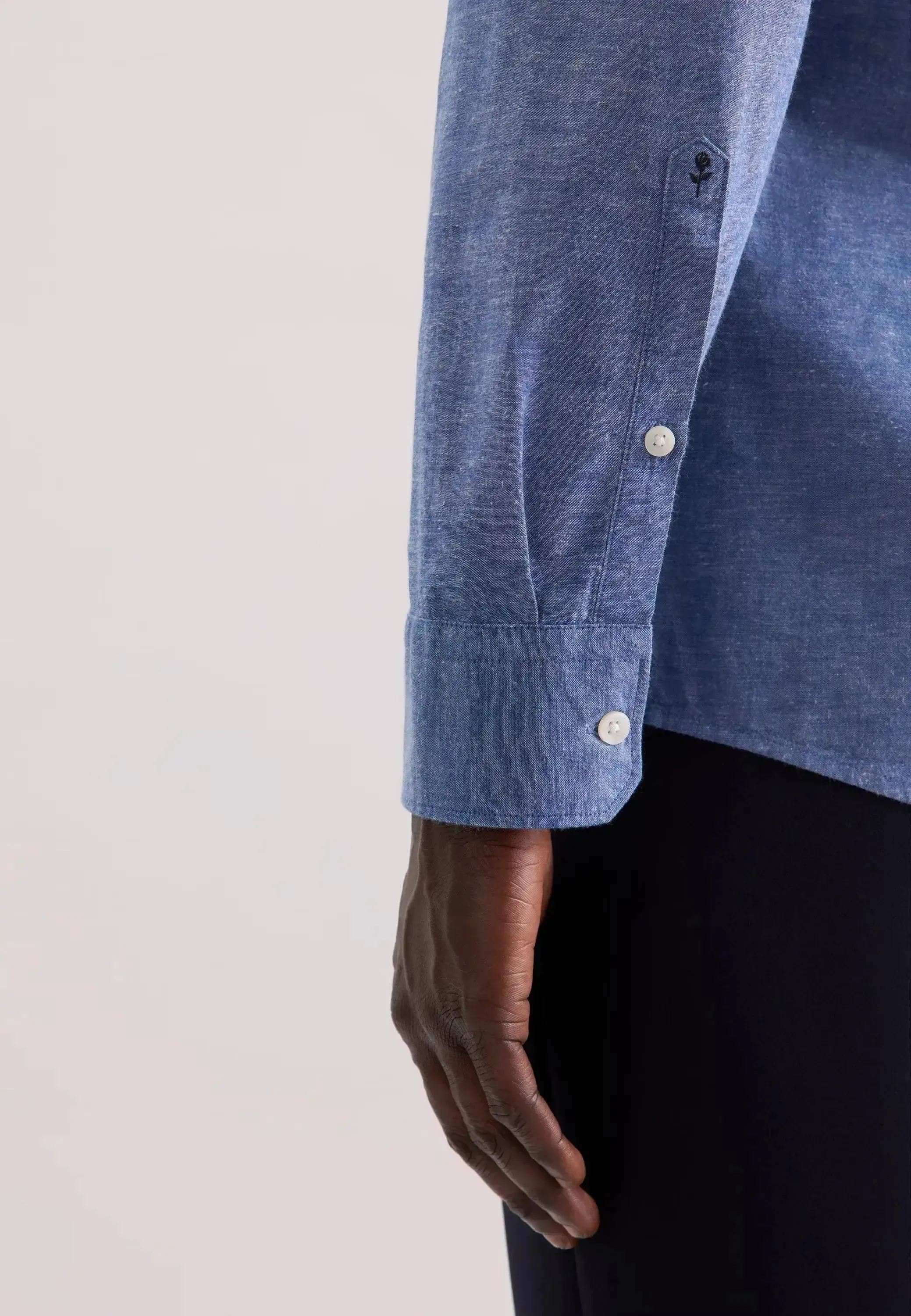 Seidensticker Mens Regular Fit Button Down Linen Blend Chambray Shirt Mid Blue - Image 5