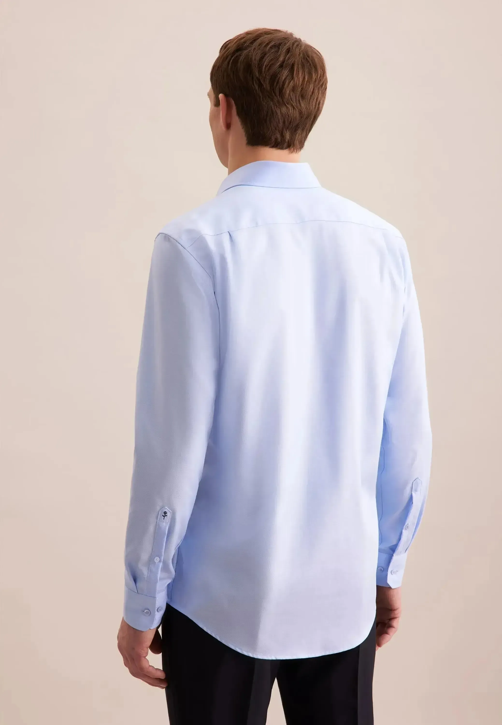 Seidensticker Mens Regular Fit No Iron Business Kent Contrast Patch Business Shirt Light Blue - Image 3