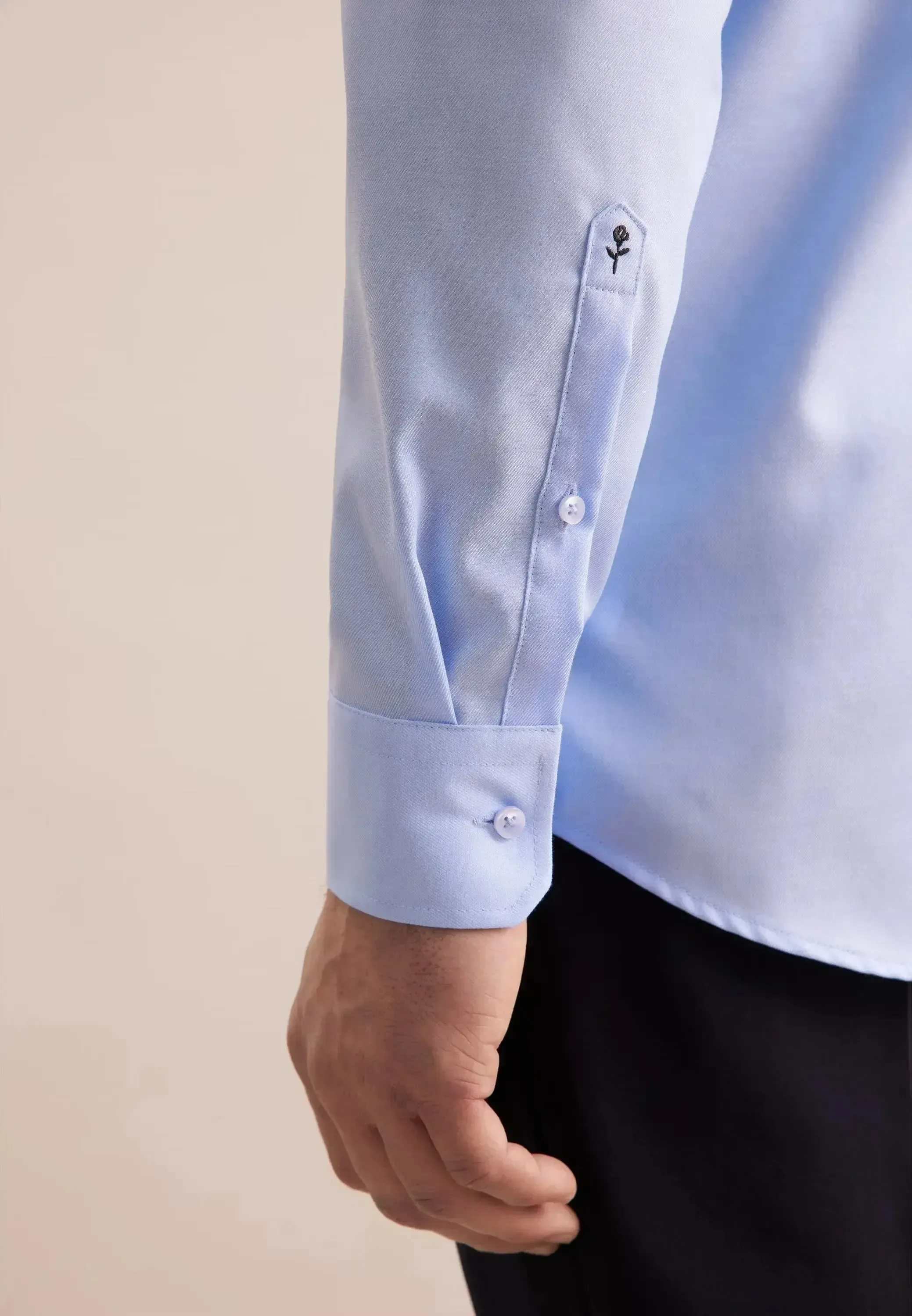 Seidensticker Mens Regular Fit No Iron Business Kent Contrast Patch Business Shirt Light Blue - Image 5