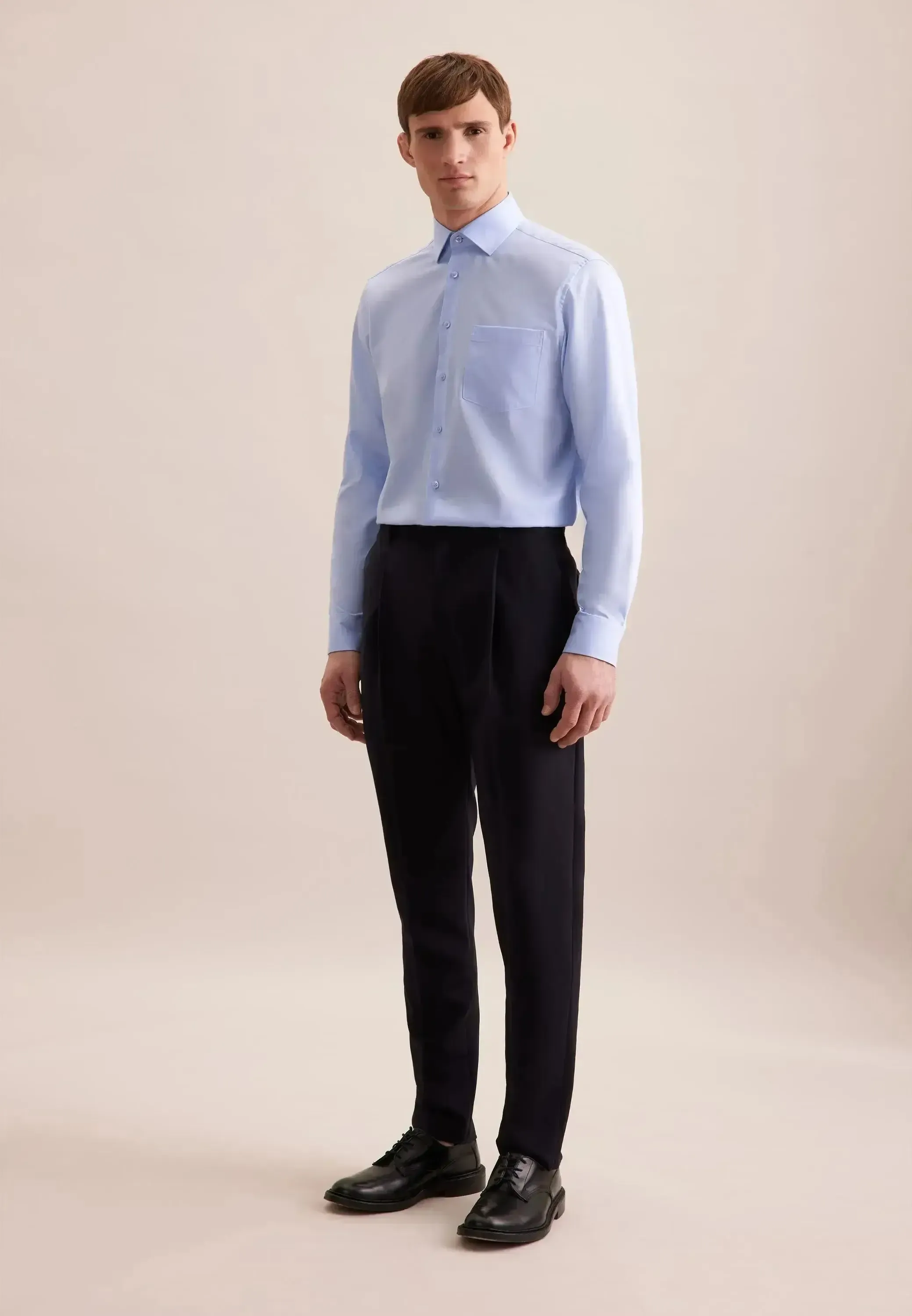 Seidensticker Mens Regular Fit No Iron Business Kent Contrast Patch Business Shirt Light Blue - Image 6