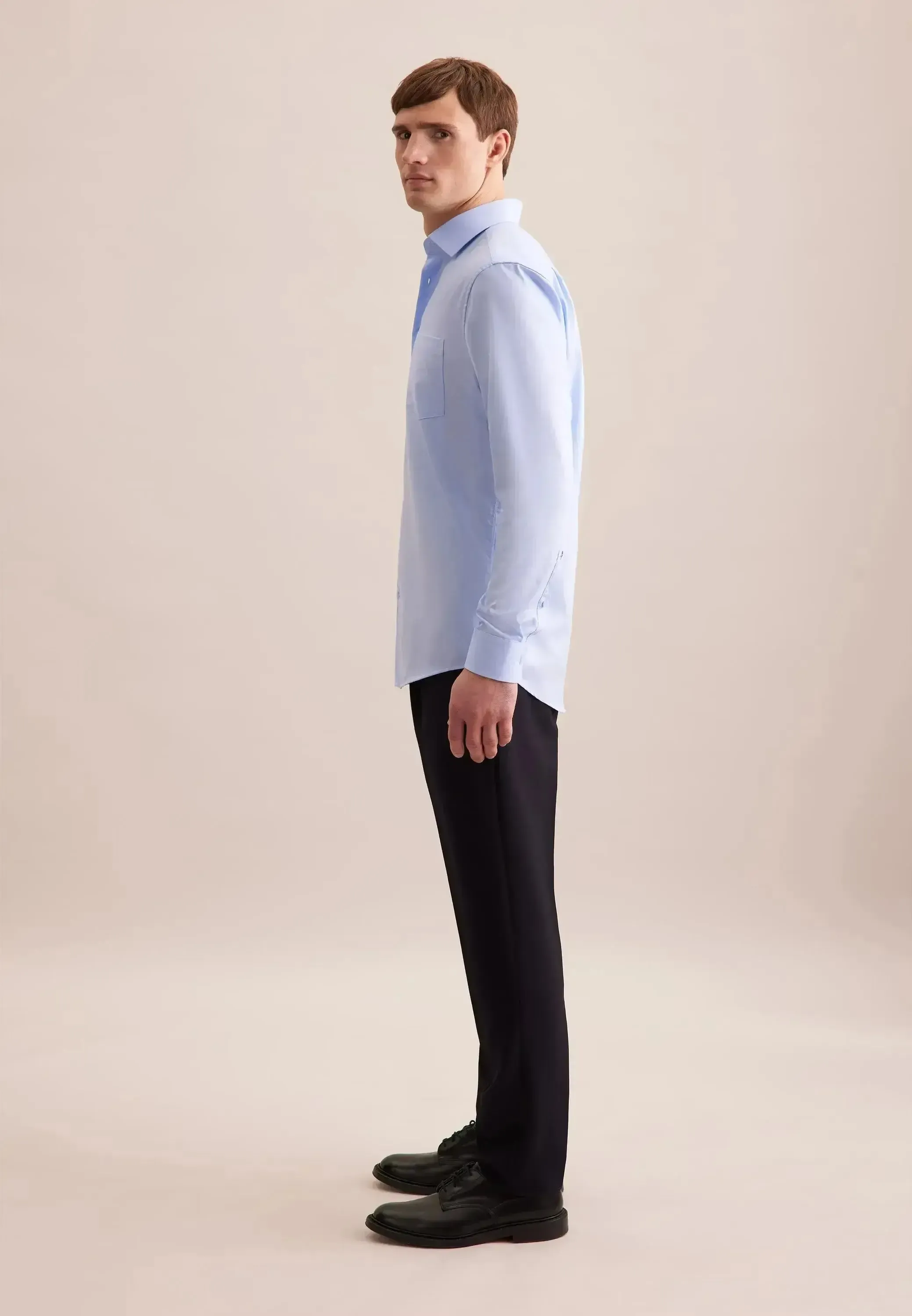 Seidensticker Mens Regular Fit No Iron Business Kent Contrast Patch Business Shirt Light Blue - Image 7