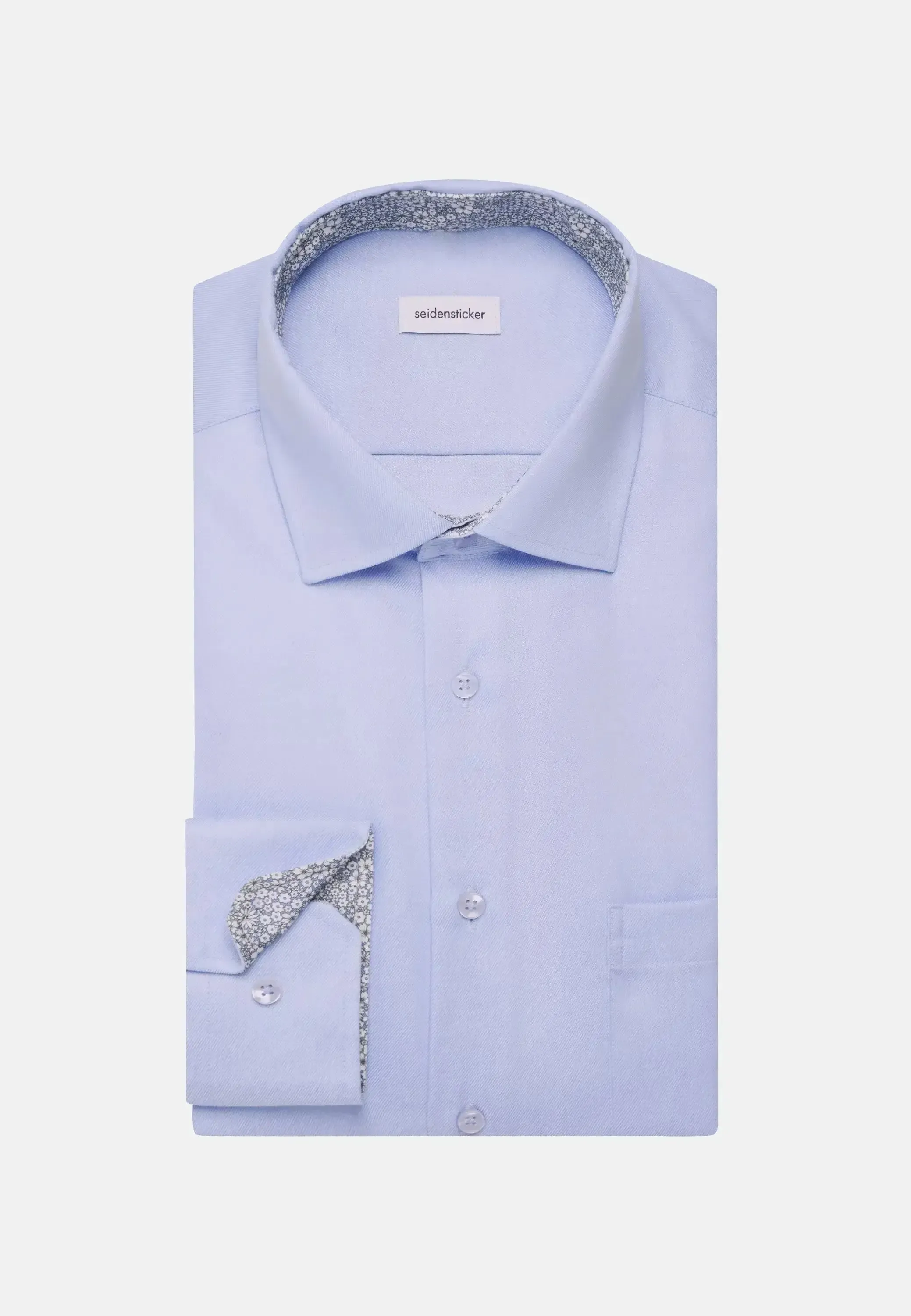 Seidensticker Mens Regular Fit No Iron Business Kent Contrast Patch Business Shirt Light Blue - Image 9
