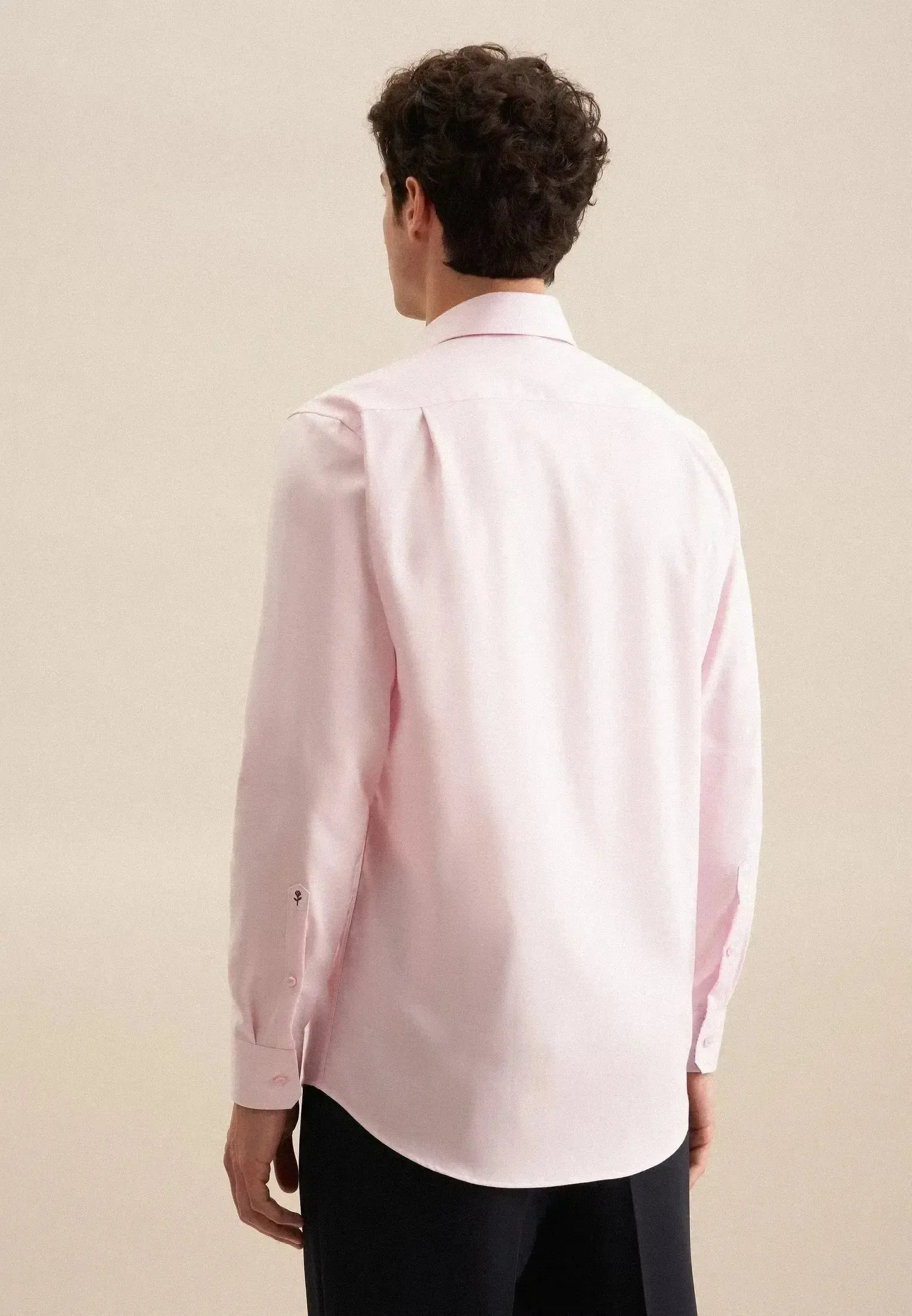 Seidensticker Mens Regular Fit No Iron Business Kent Contrast Patch Business Shirt Pink - Image 3
