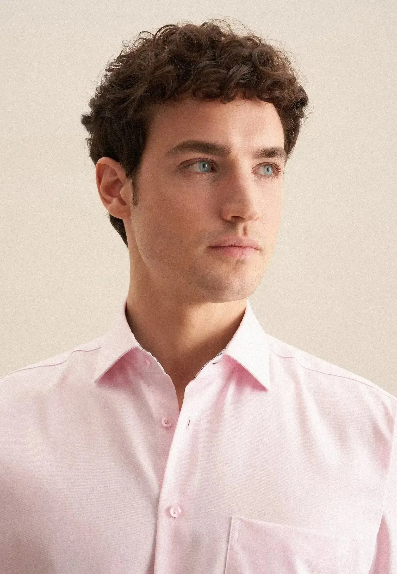 Seidensticker Mens Regular Fit No Iron Business Kent Contrast Patch Business Shirt Pink - Image 4