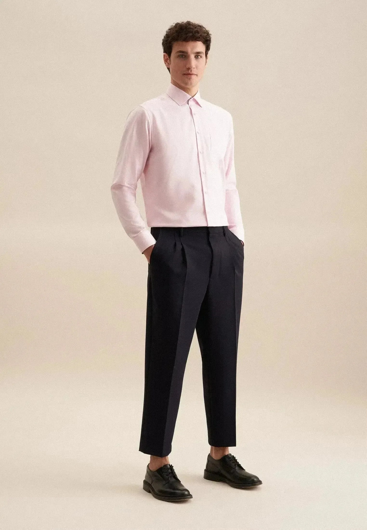Seidensticker Mens Regular Fit No Iron Business Kent Contrast Patch Business Shirt Pink - Image 5