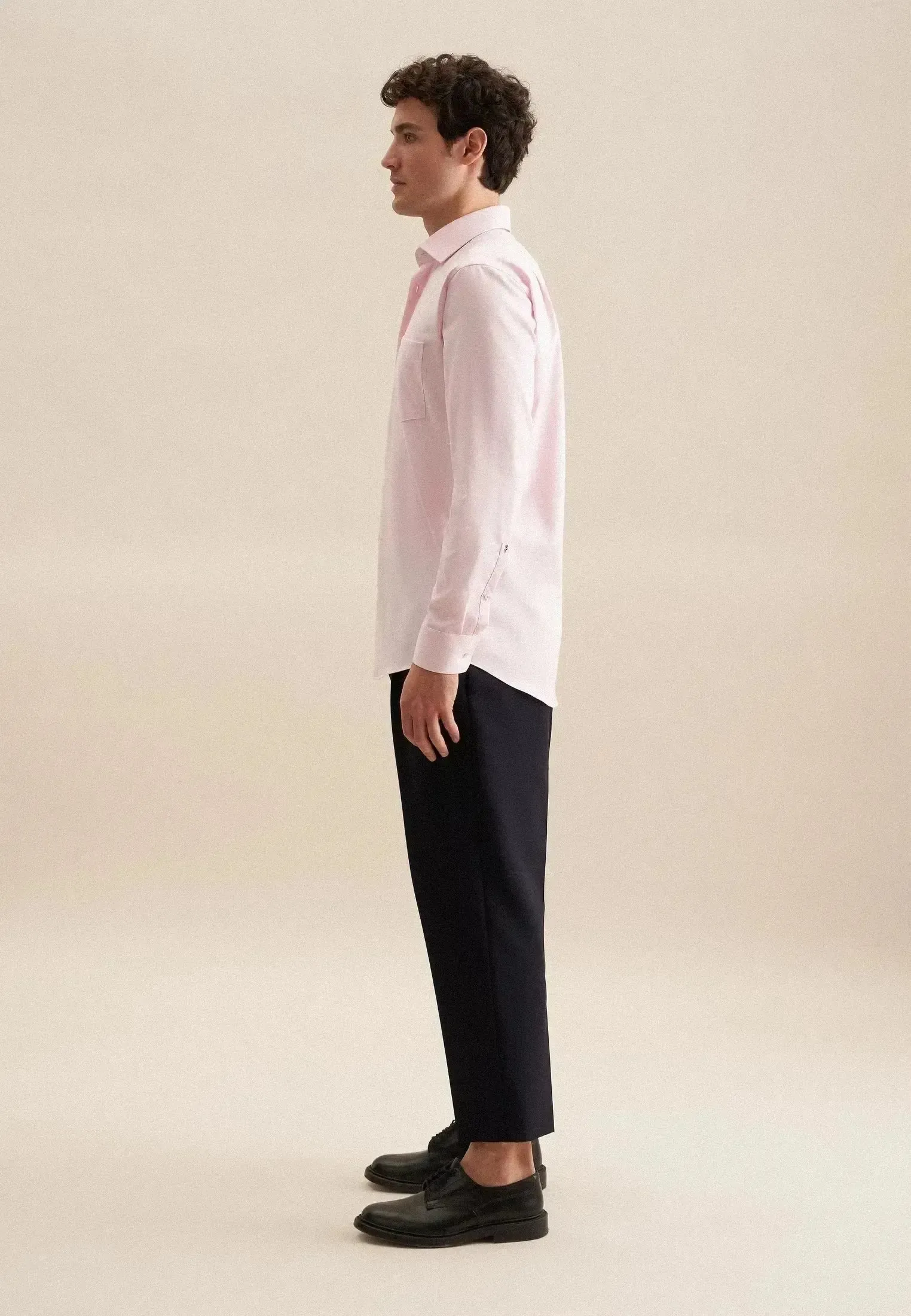 Seidensticker Mens Regular Fit No Iron Business Kent Contrast Patch Business Shirt Pink - Image 6