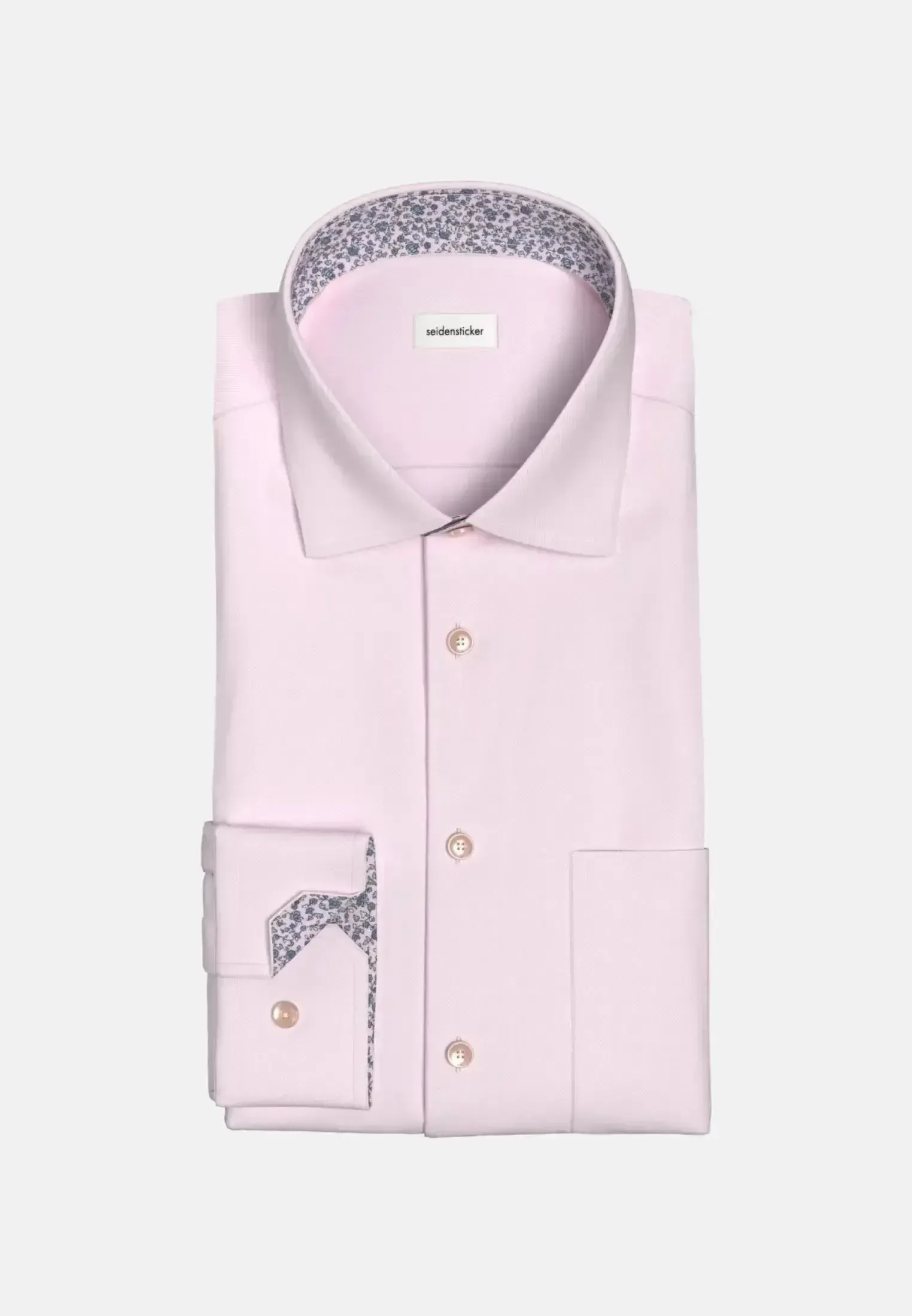 Seidensticker Mens Regular Fit No Iron Business Kent Contrast Patch Business Shirt Pink - Image 7